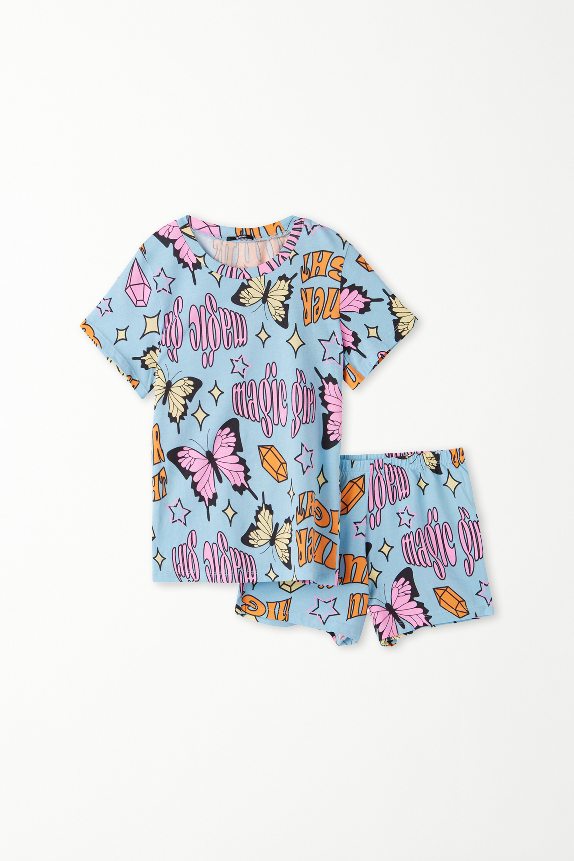 Kurzer Mädchenpyjama aus Baumwolle mit Schmetterling-Print
