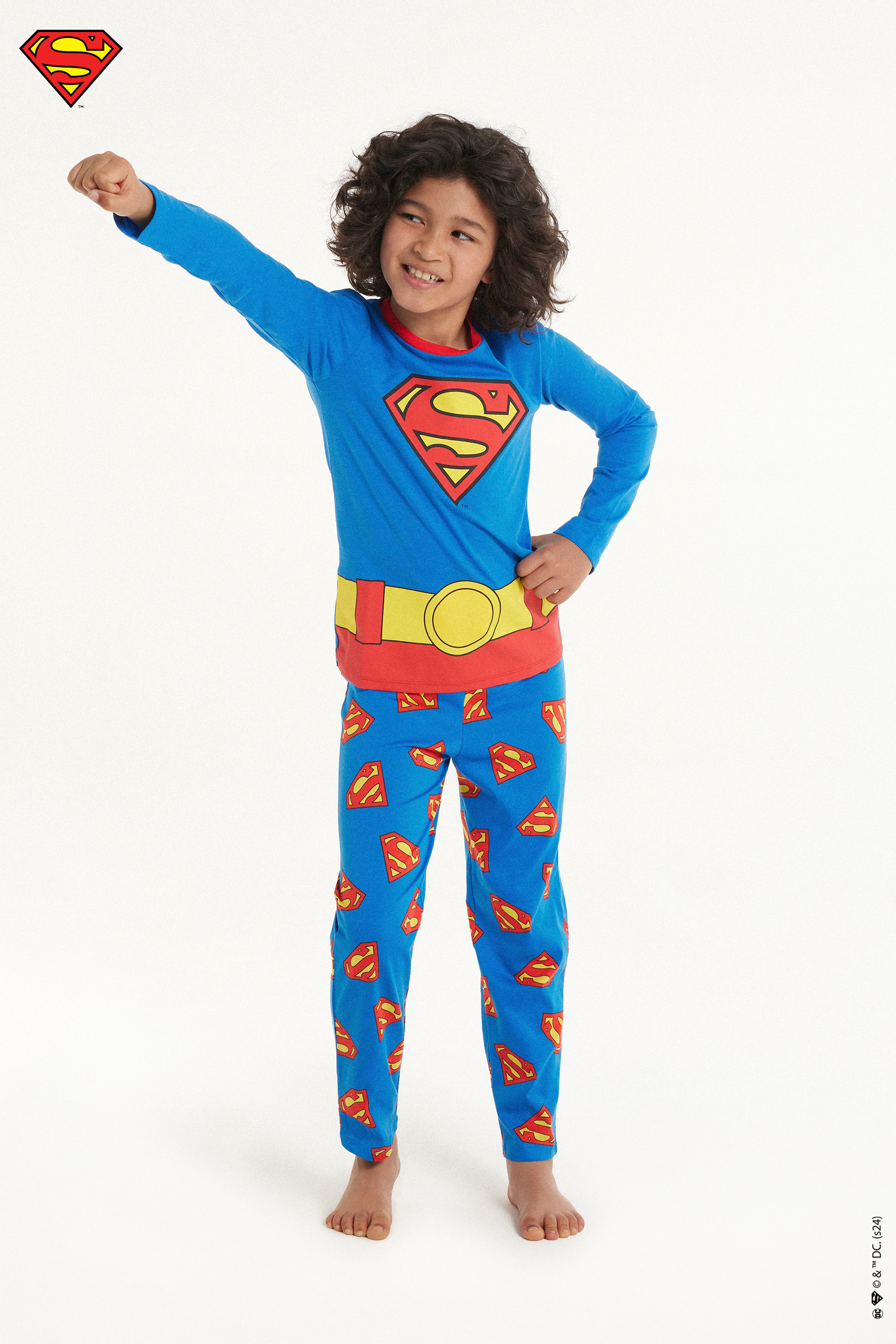 Pijama Largo de Algodón con Estampado de Superman para Niño