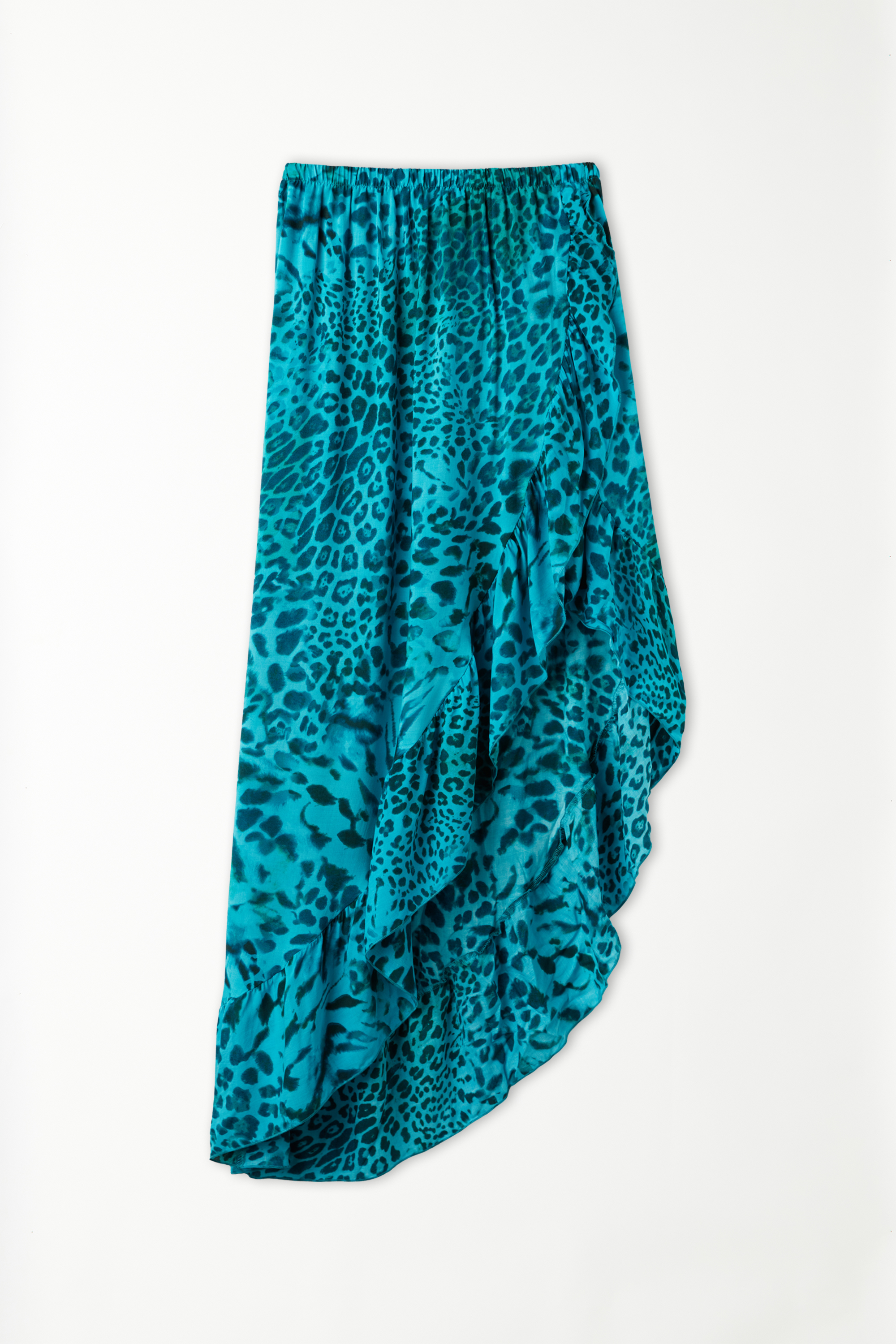 Long Viscose Fabric Skirt with Ruffle and Slit