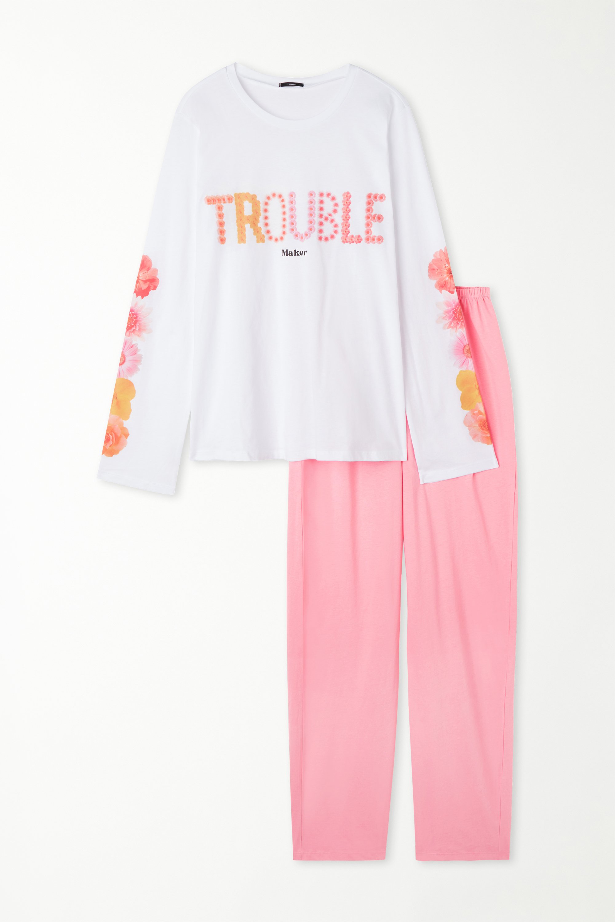 Langer Pyjama aus Baumwolle mit Trouble-Print