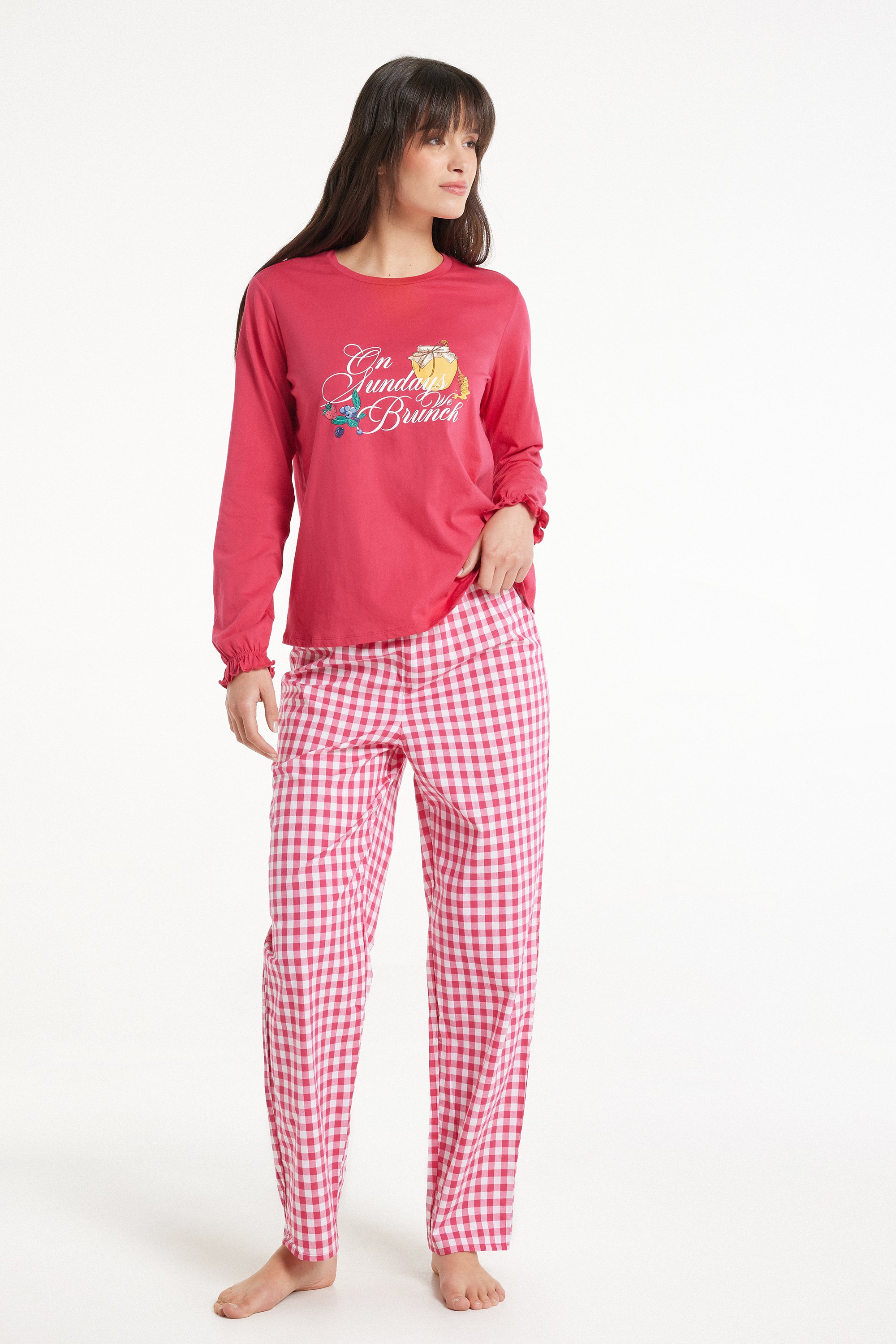Full-Length Brunch-Print Cotton Pajamas