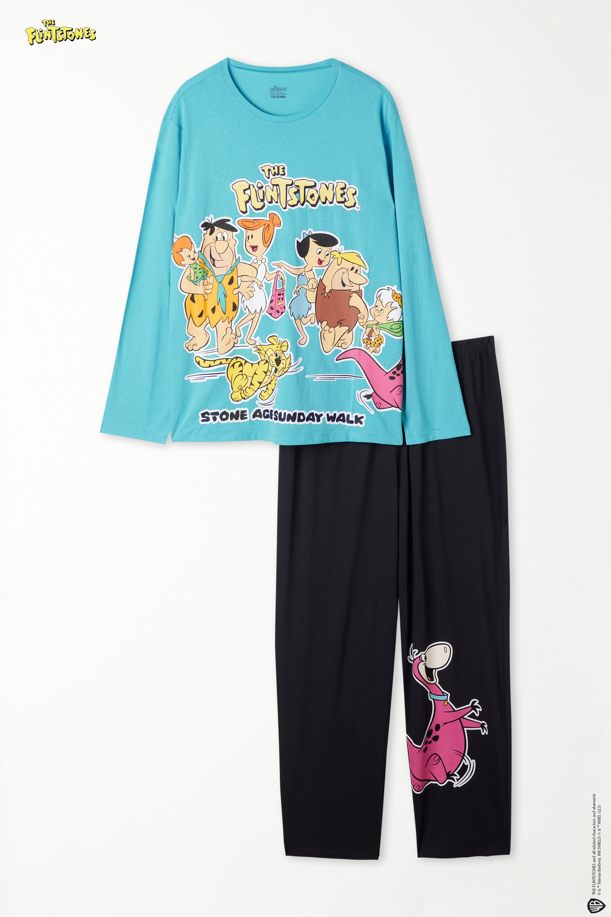 Pijama Largo para Hombre de Algodón Rojo con Estampado Flintstones