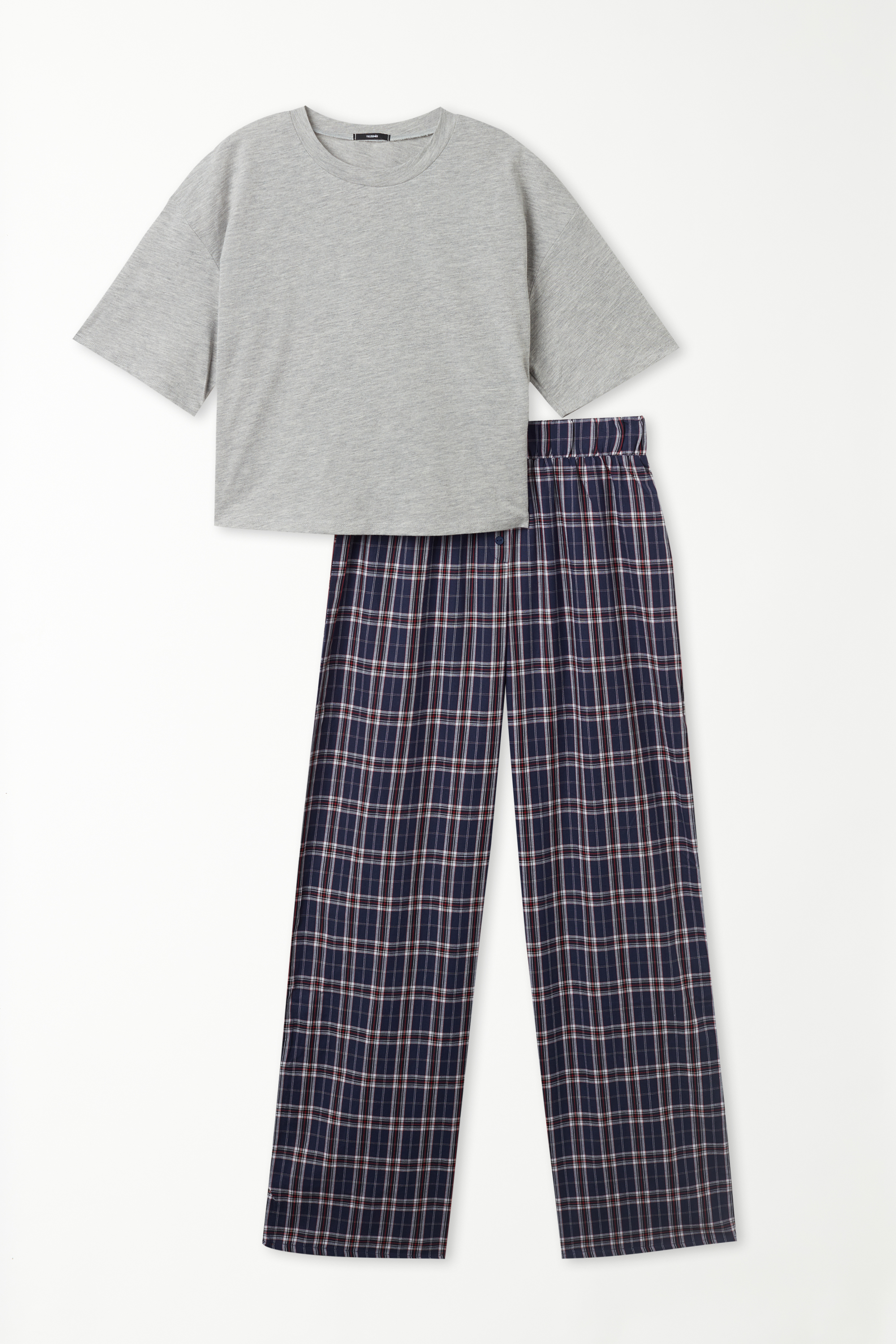 Pyjama mit halblangen Ärmeln und langer Hose aus Baumwolltuch