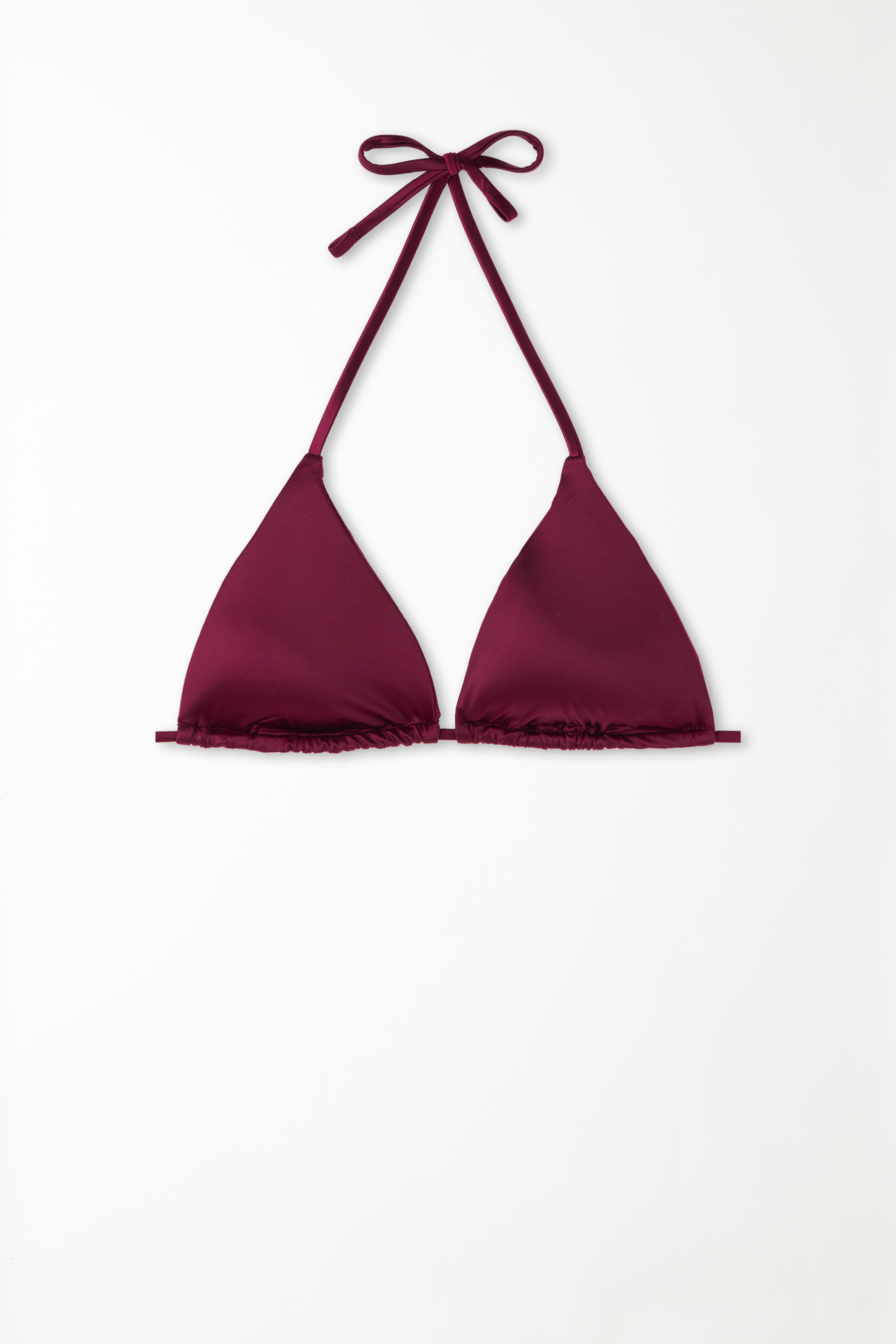Bordeauxfarbenes Triangel-Bikinioberteil mit herausnehmbaren Polstern Shiny