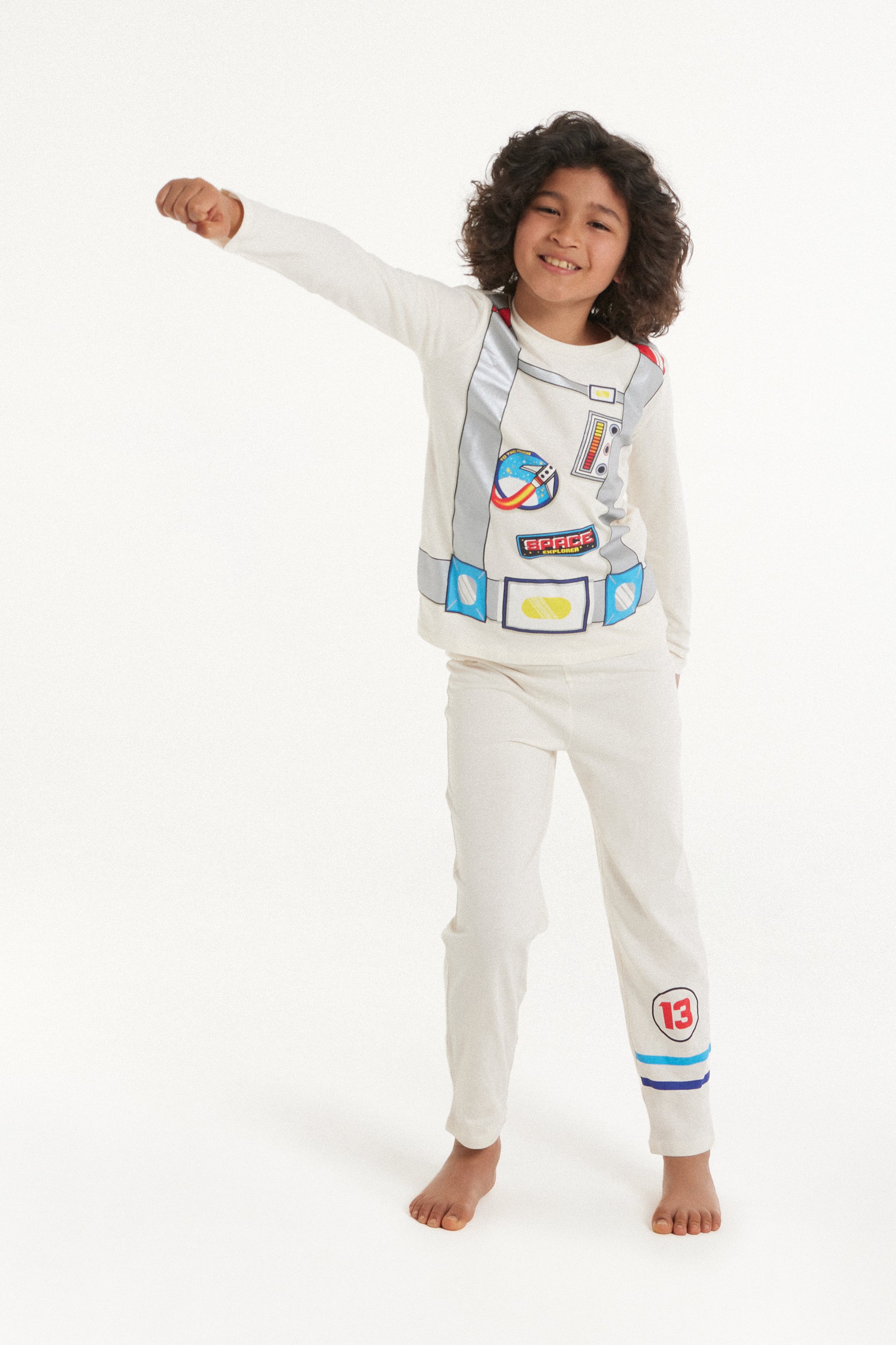 Pijama Largo de Algodón con Estampado de Astronauta para Niños
