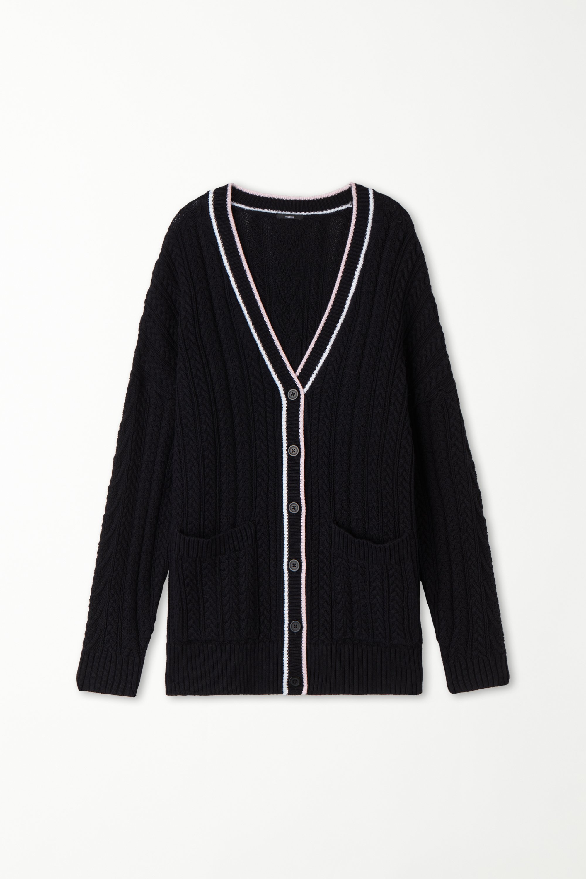 Long Sleeve Cable Knit Long Cardigan with Pockets