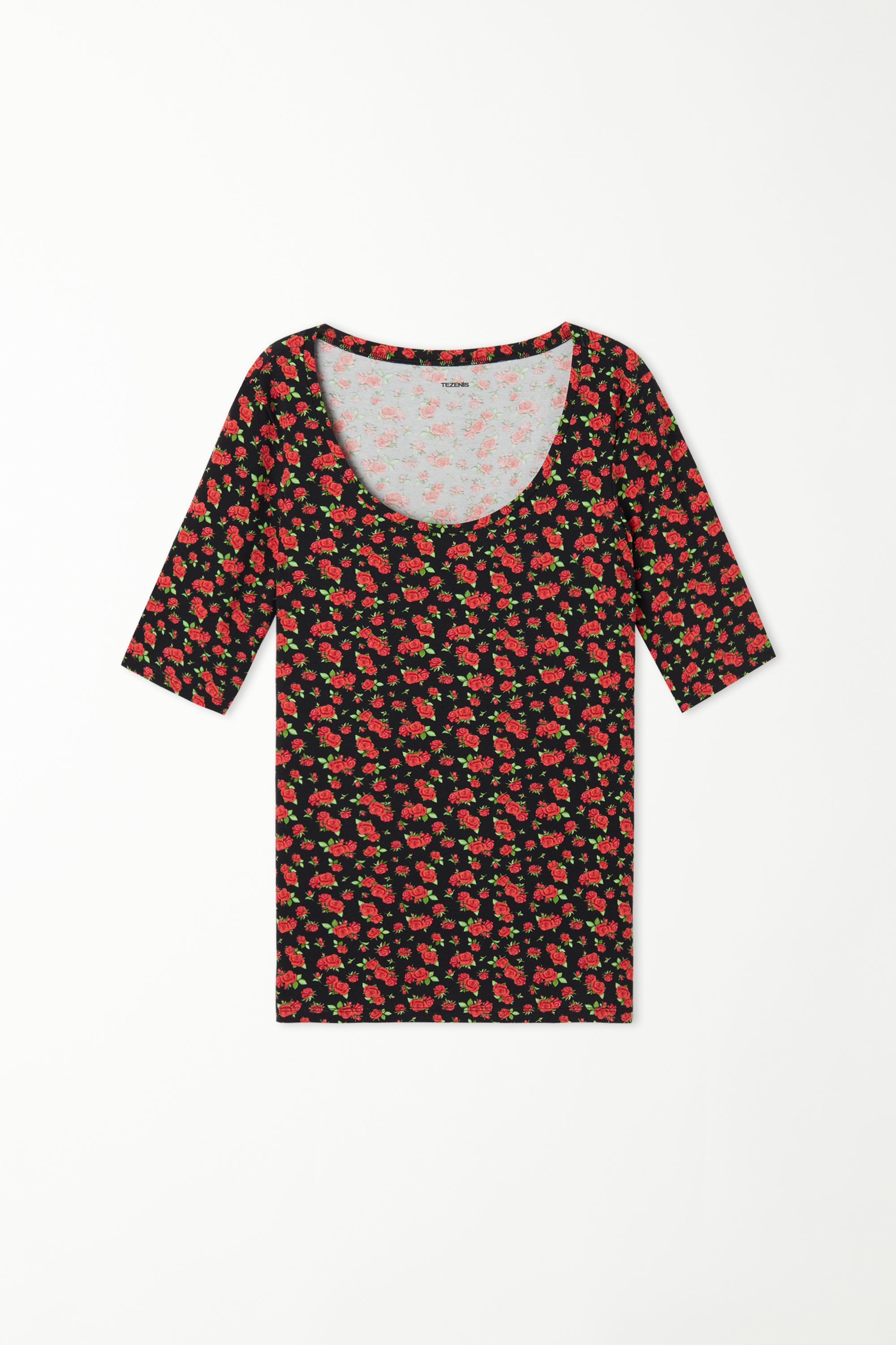 Wide Neck Short Sleeve Printed Cotton Top