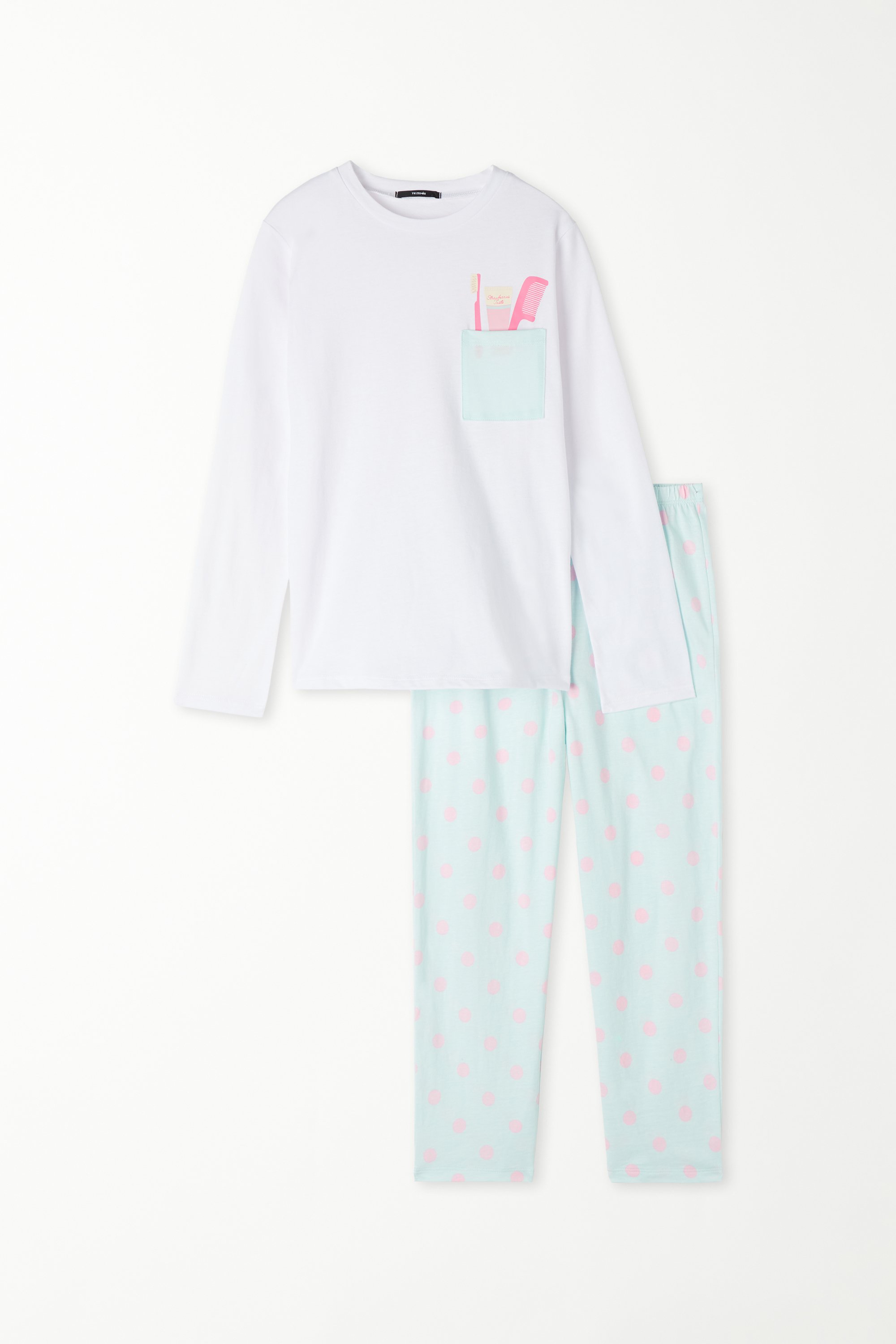 Pijama Comprido Menina em Algodão com Bolso