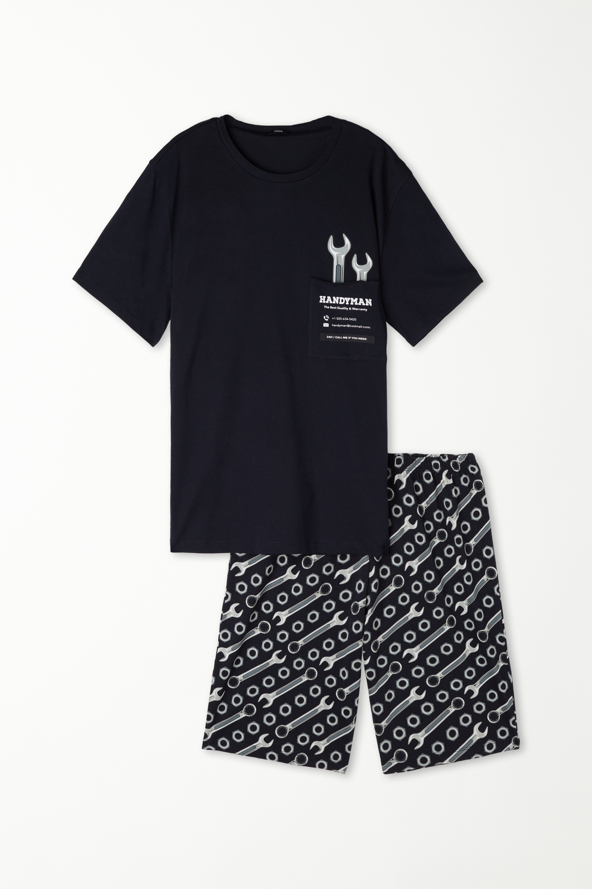 Pijama Corto de Algodón con Estampado «Manitas»