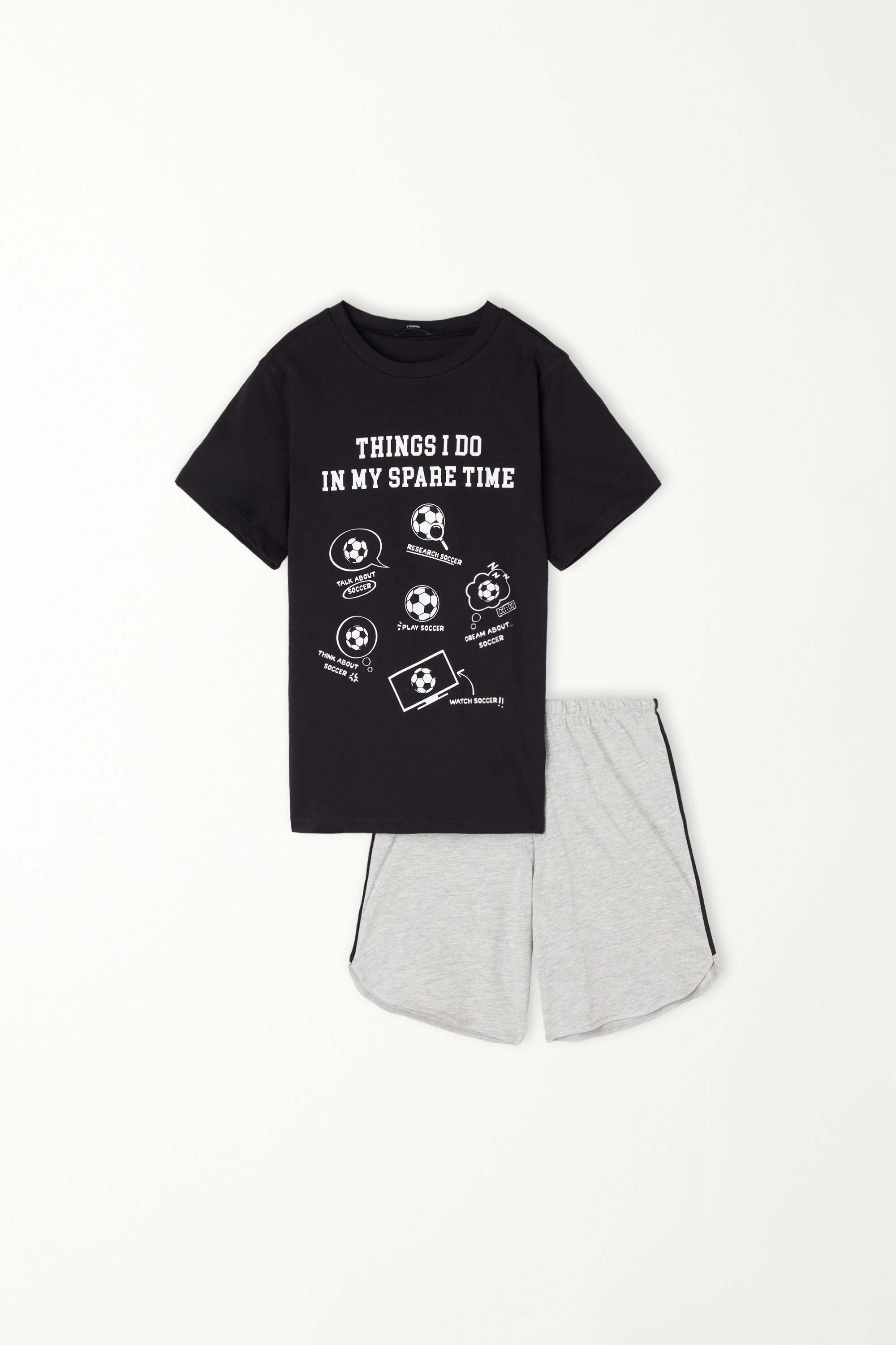 Kurzer Baumwollpyjama mit „Fußball“-Print für Jungen