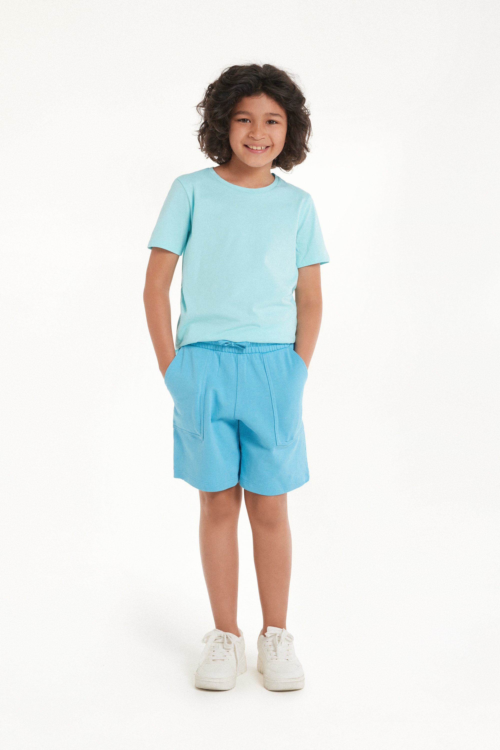 Shorts aus Baumwollsweatstoff mit Taschen für Jungen