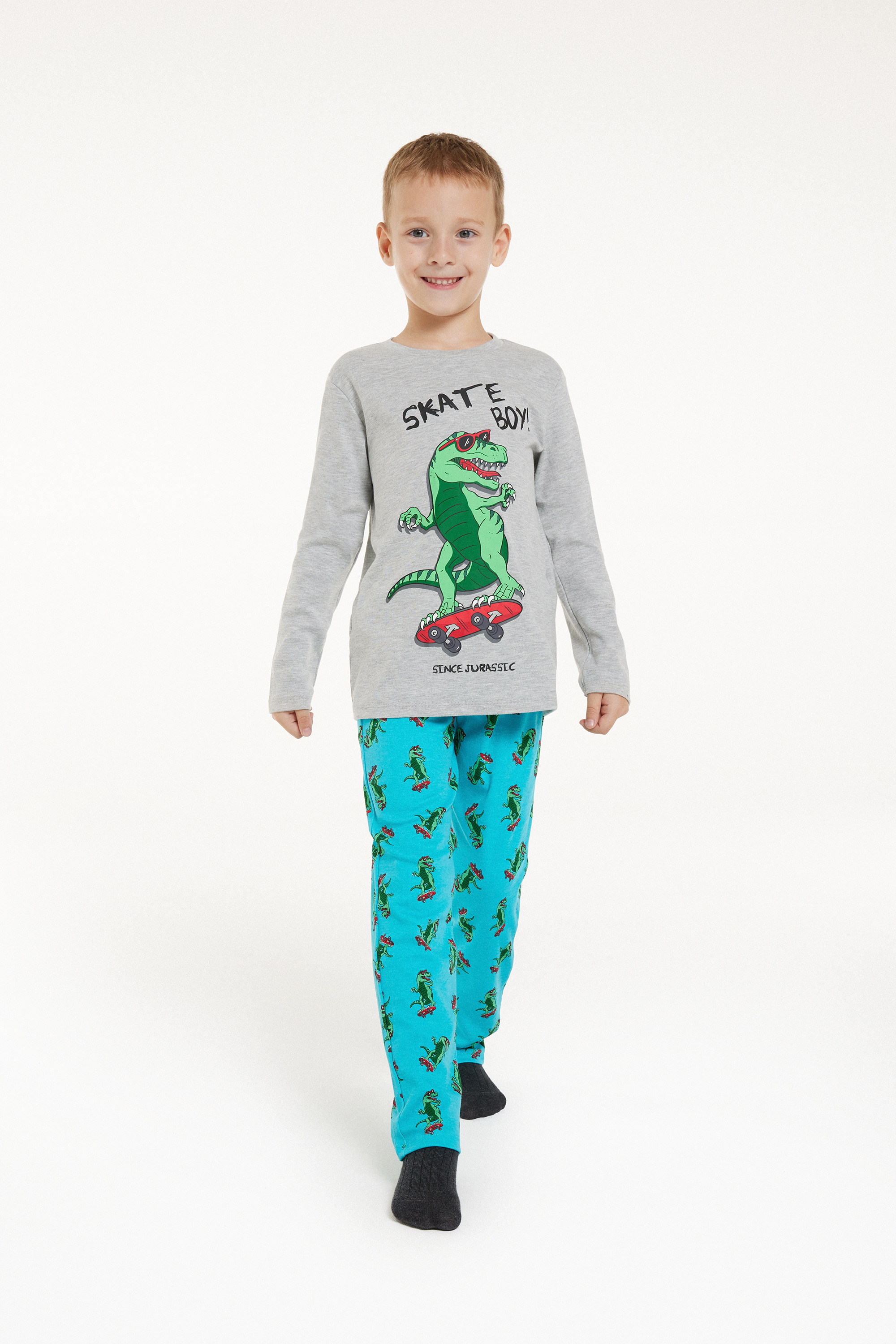 Pijama Largo de Algodón con Estampado Skate Boy para Niño
