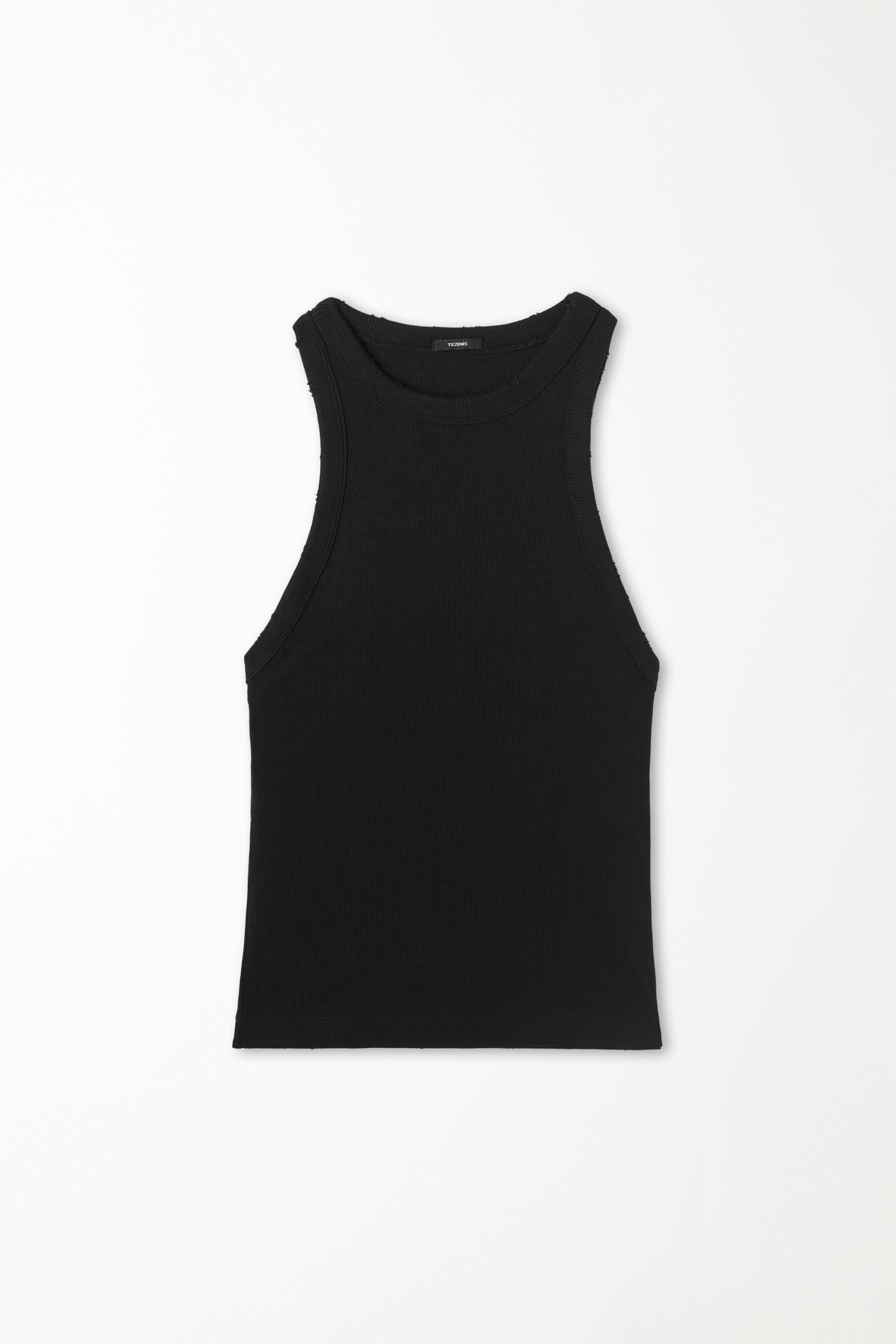 Ribbed High Neck Tank Top with Rips