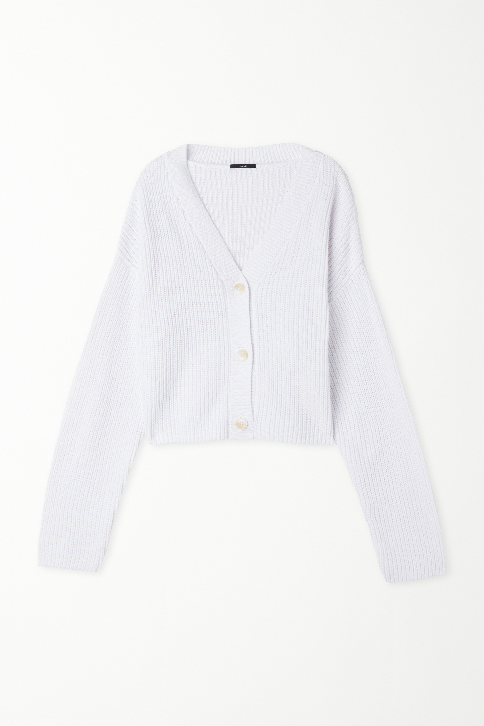 Long-Sleeved Ribbed Cropped Button-Up Cardigan