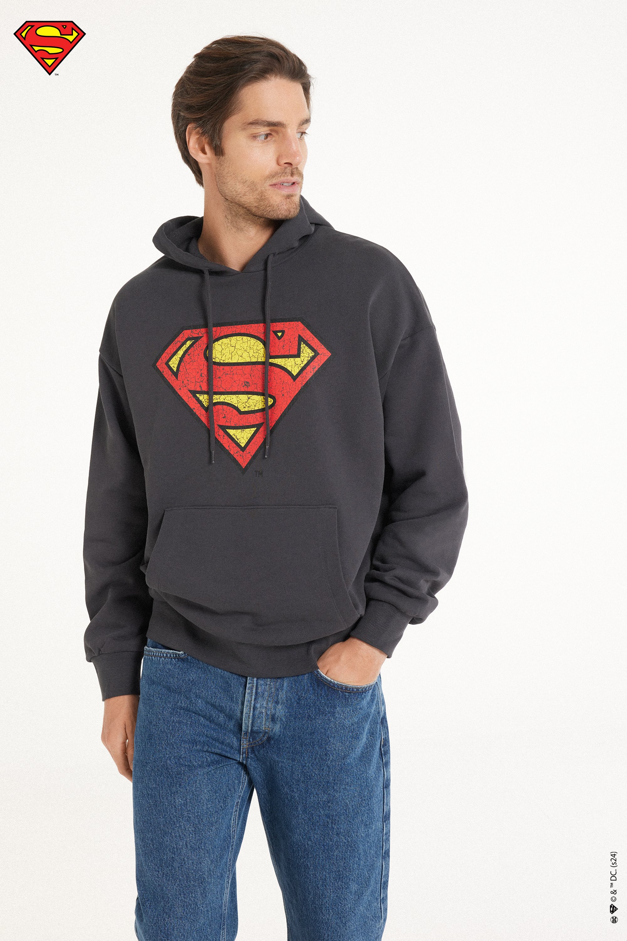 Superman Print Long Sleeve Hoodie Sweatshirt