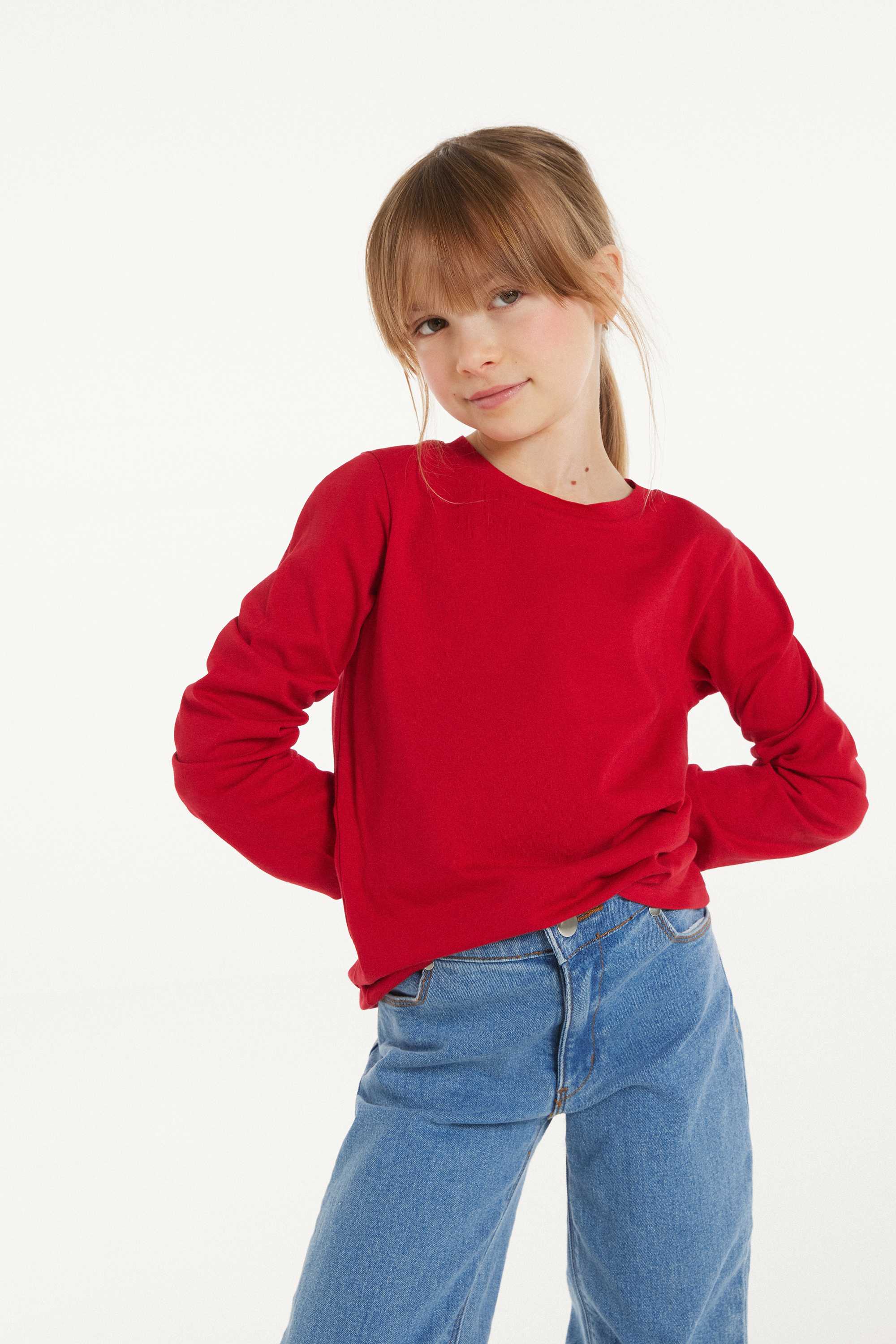 Langärmeliges Basic-Shirt aus Baumwolle für Kinder Unisex