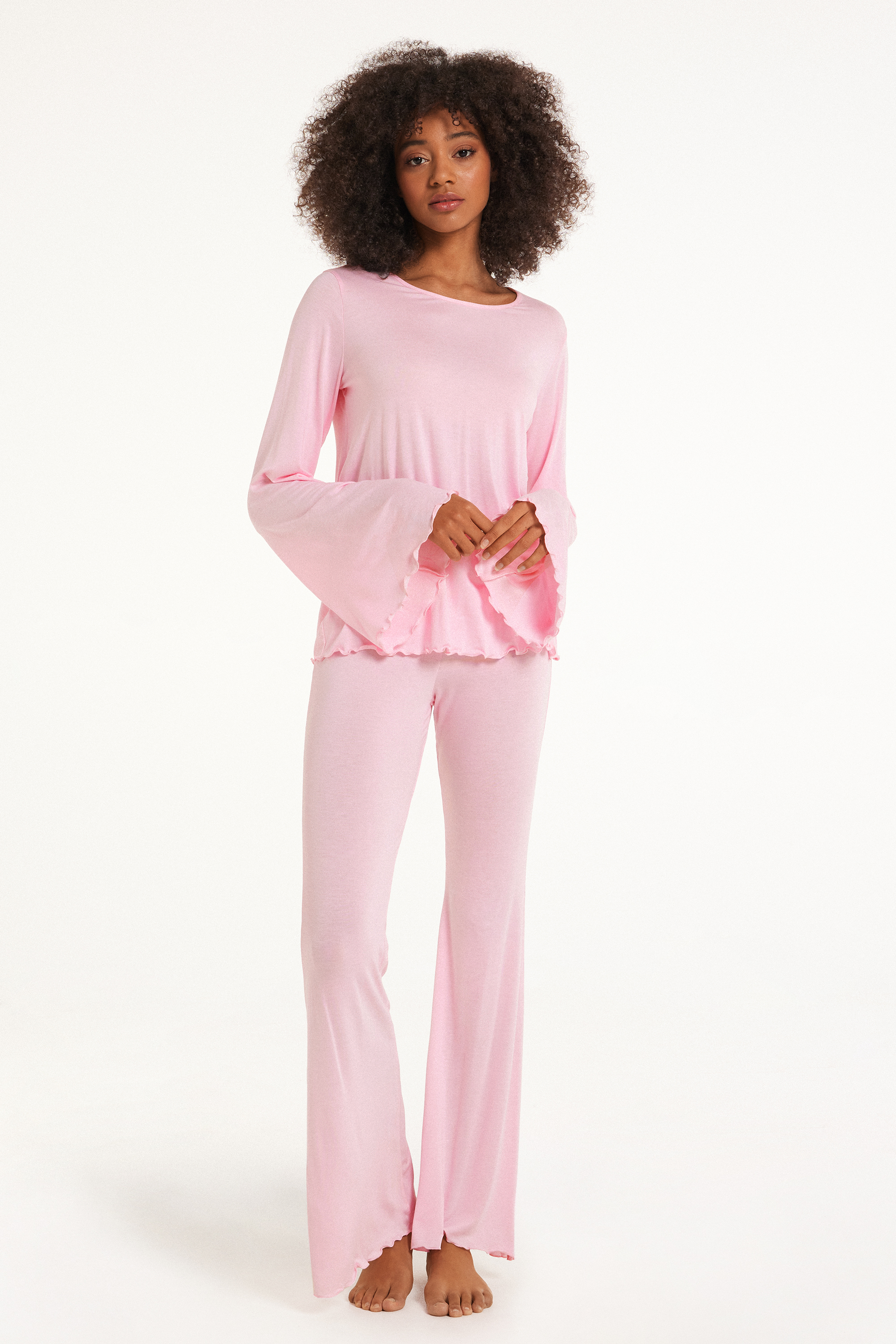Pijama Largo Flare de Viscosa de Color Liso