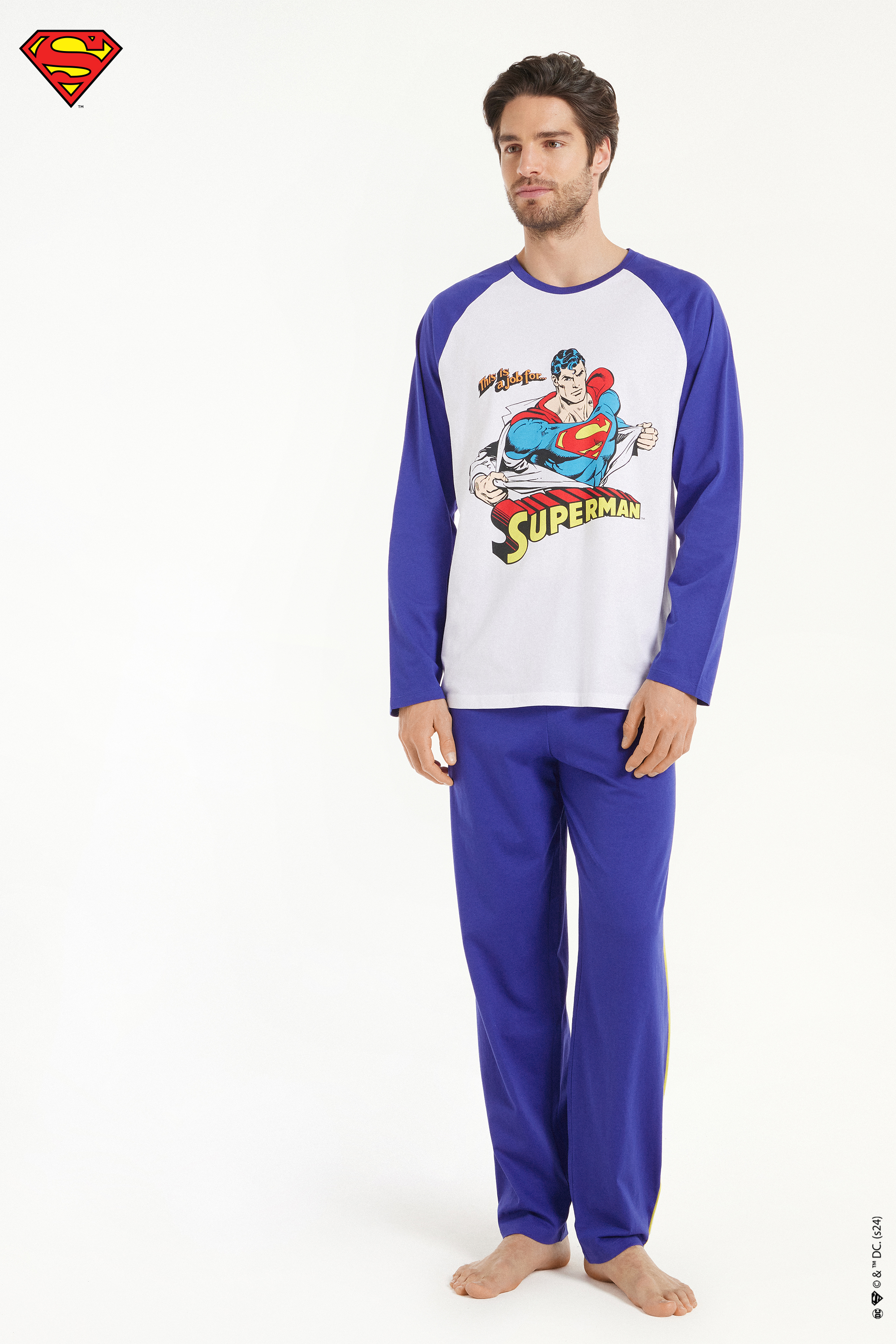 Superman Print Full Length Cotton Pajamas