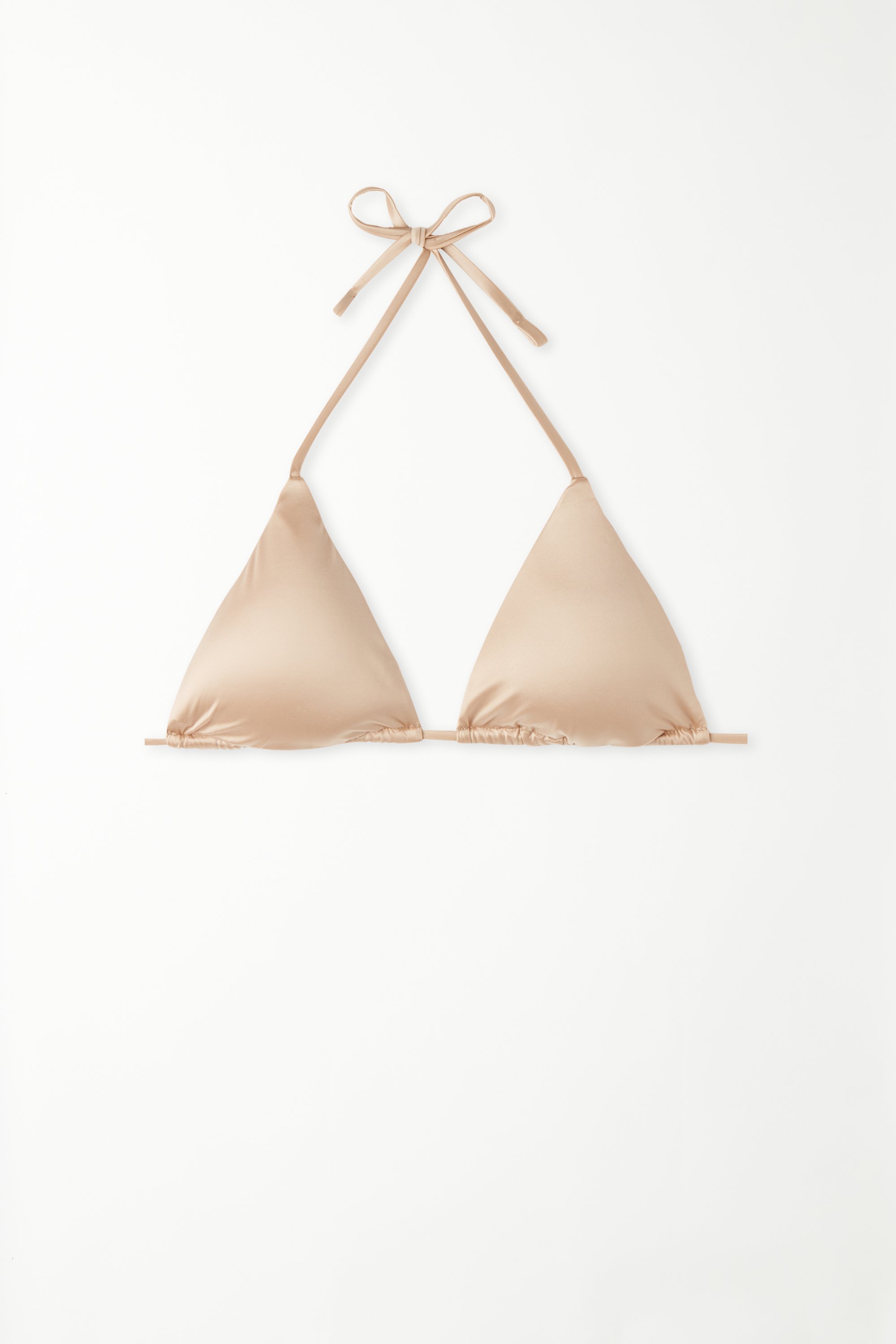Golden sandfarbenes Triangel-Bikinioberteil mit herausnehmbaren Polstern Shiny