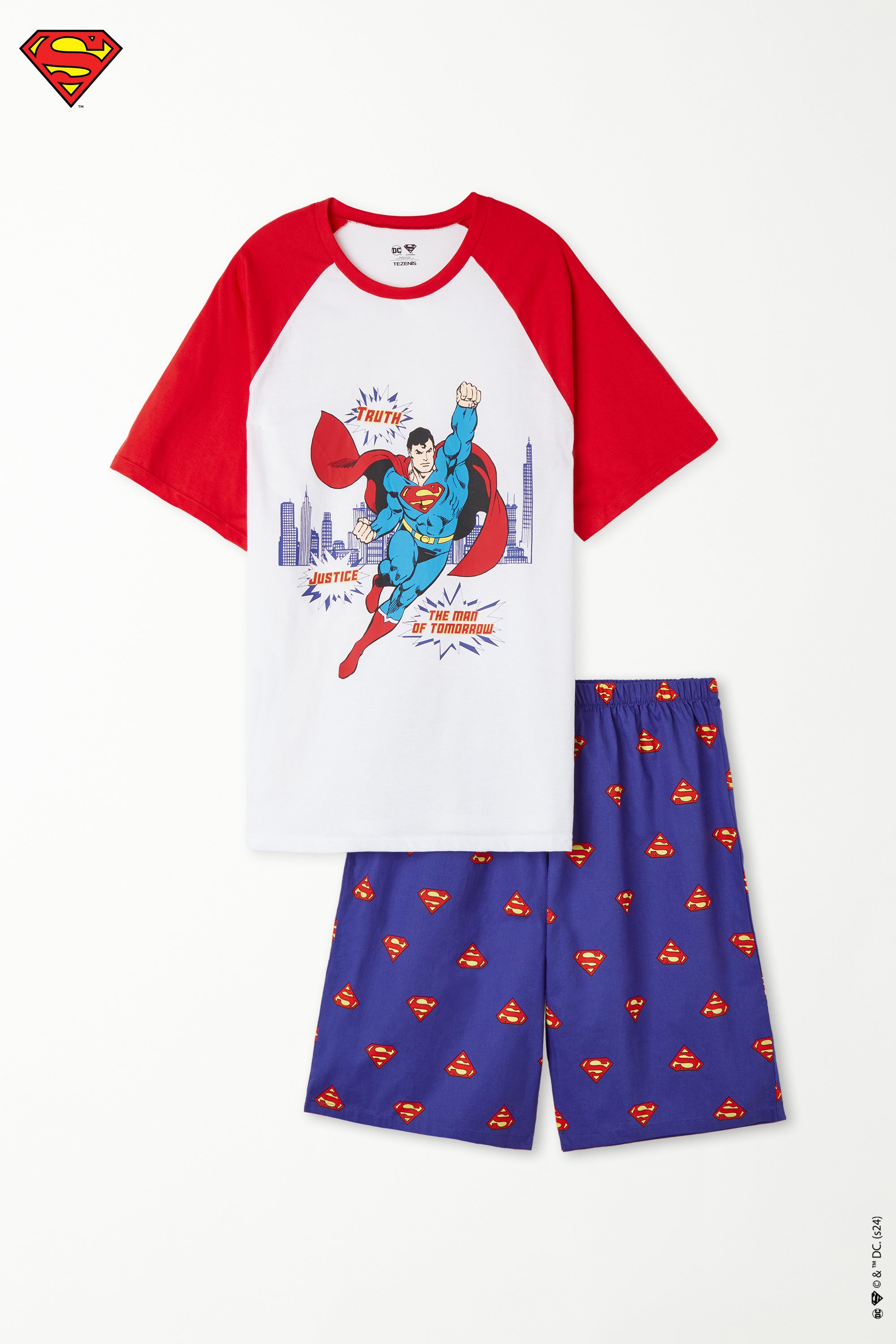 Pijama Corto de Algodón con Estampado de Superman