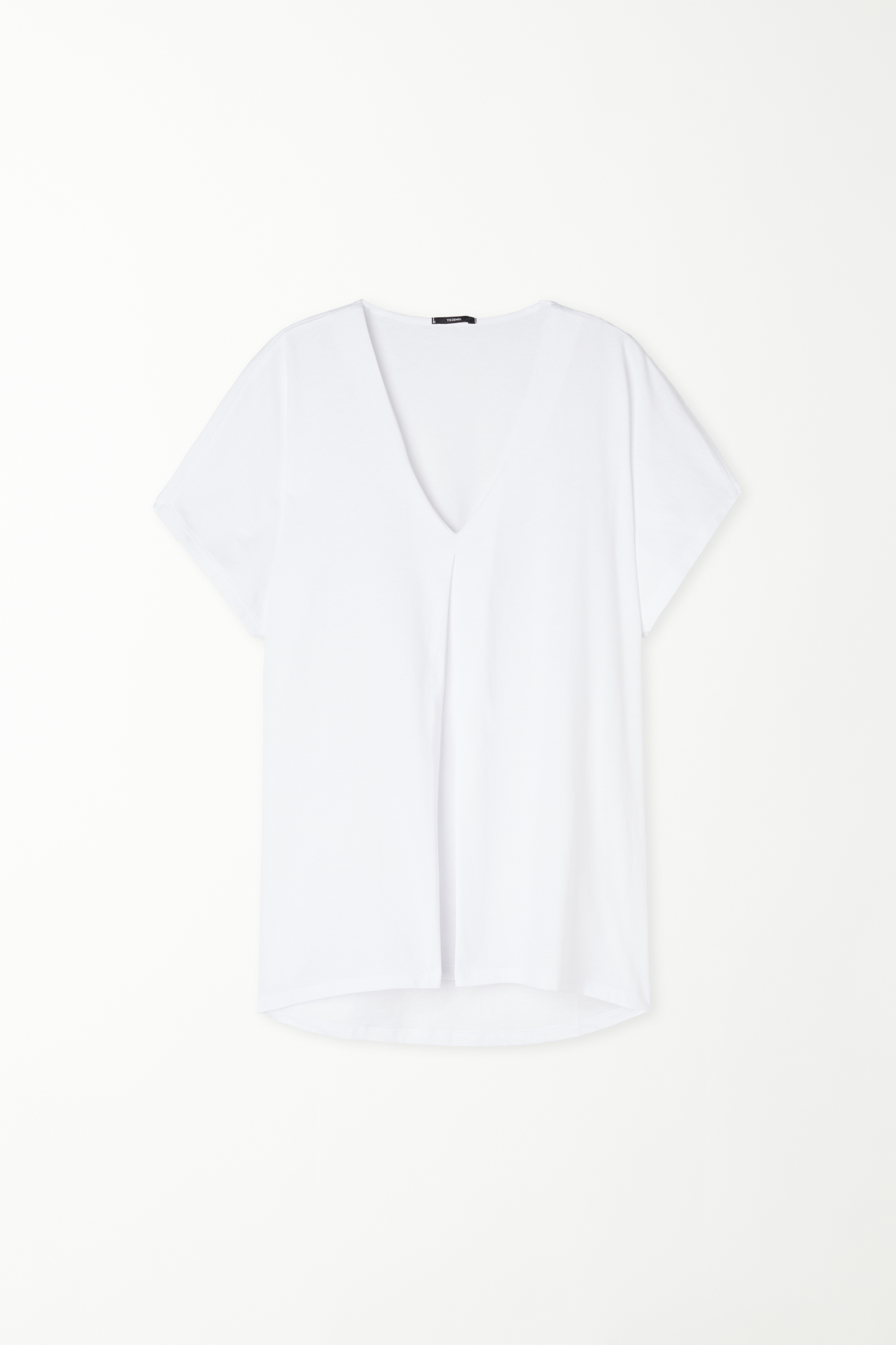 Βαμβακερό T-Shirt Λαιμόκοψη σε σχήμα V με Πιέτα