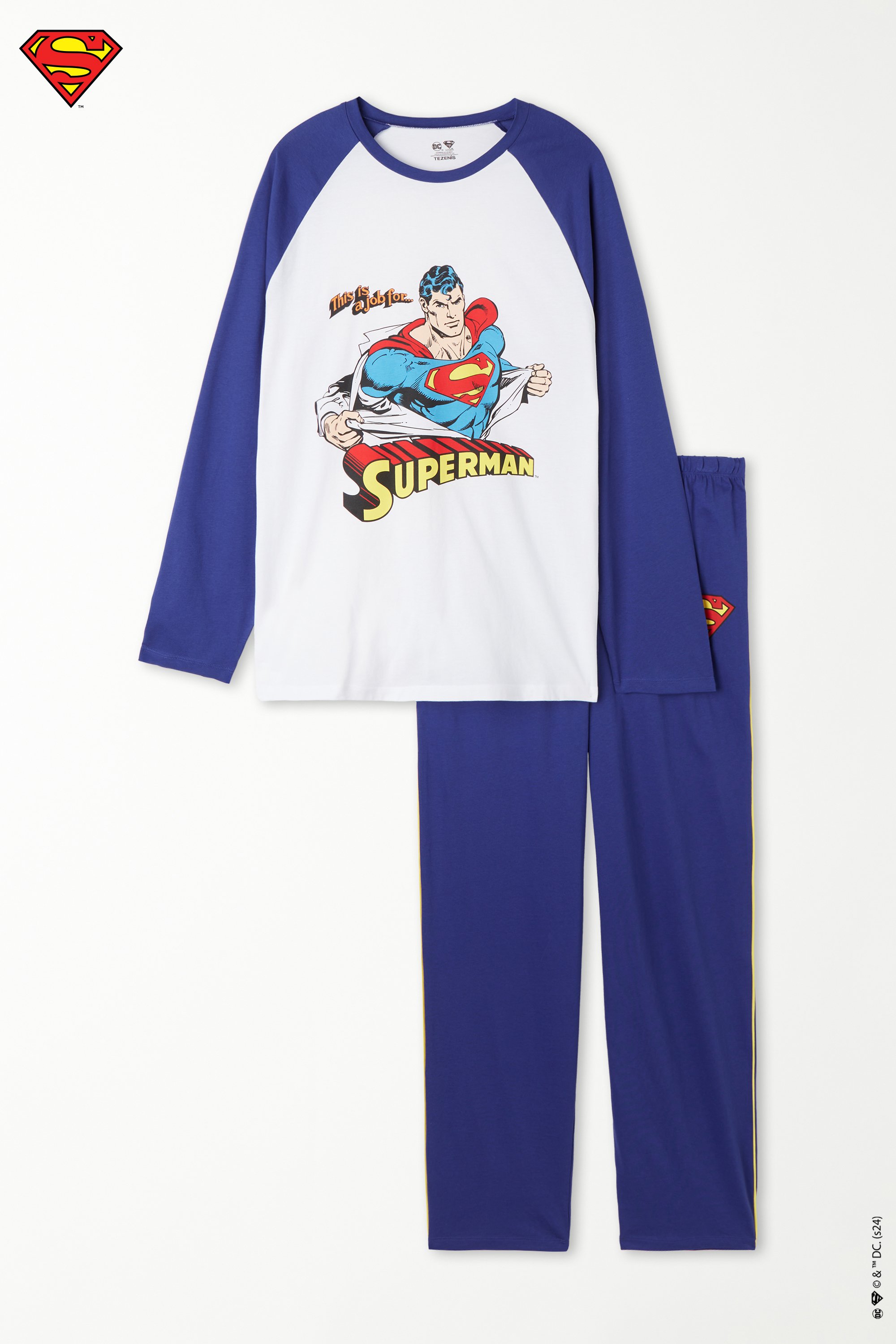 Dlouhé Bavlněné Pyžamo s Potiskem Supermana