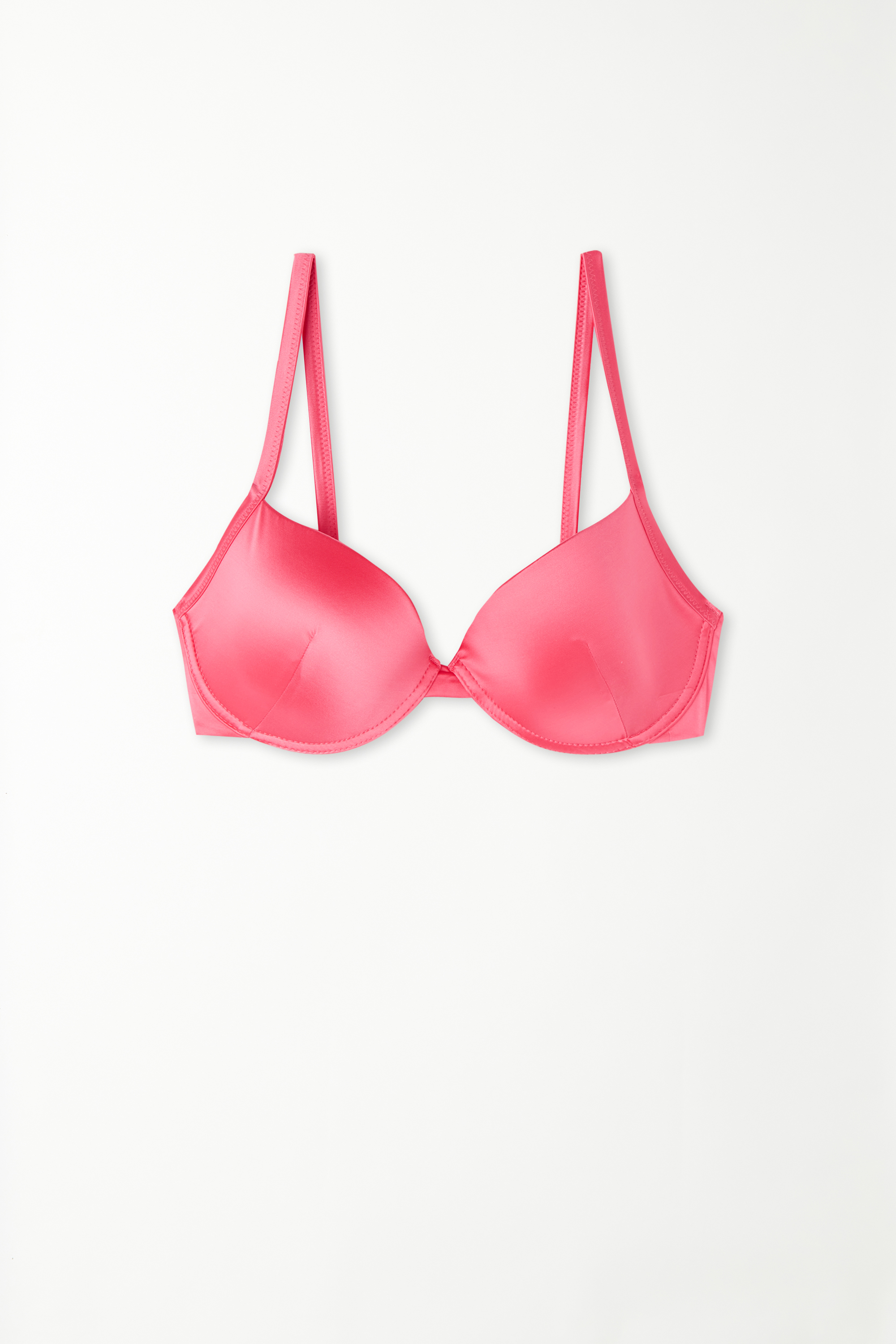 Gepolstertes, sommerlich rosafarbenes Push-up-Bikinioberteil Shiny