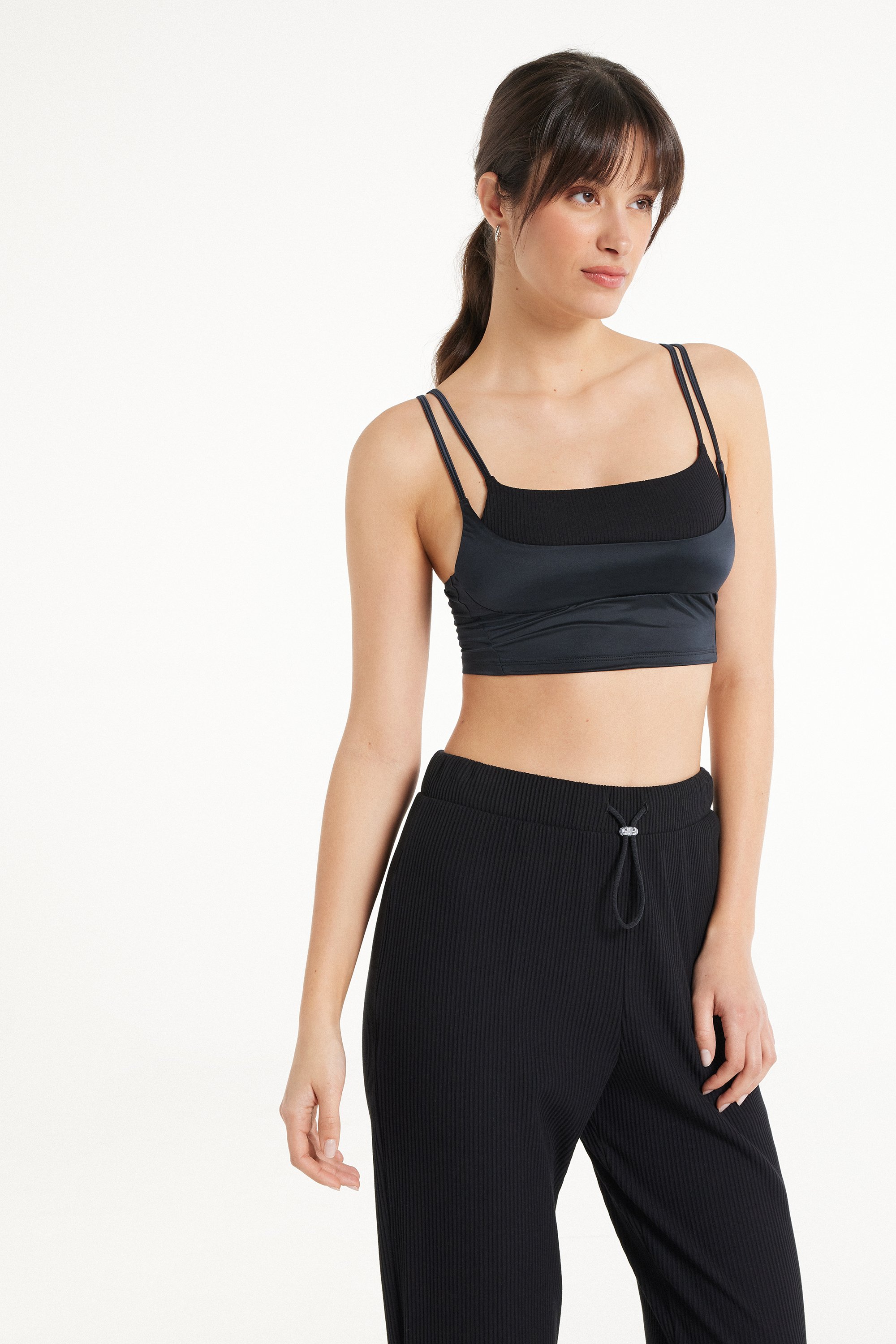 Ribbed Crop Top in Shiny Microfiber