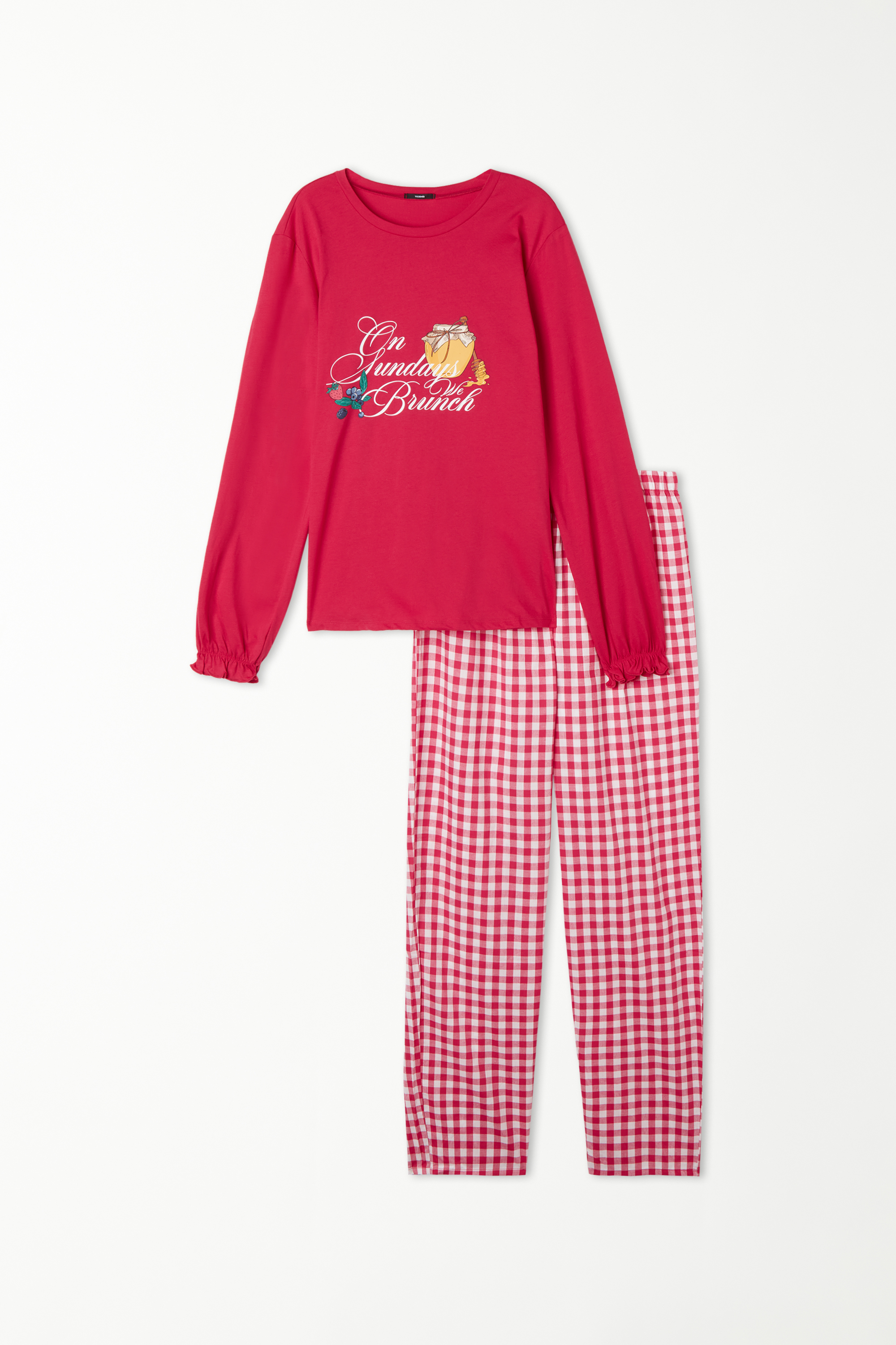 Pijama Largo de Algodón con Estampado «Brunch»