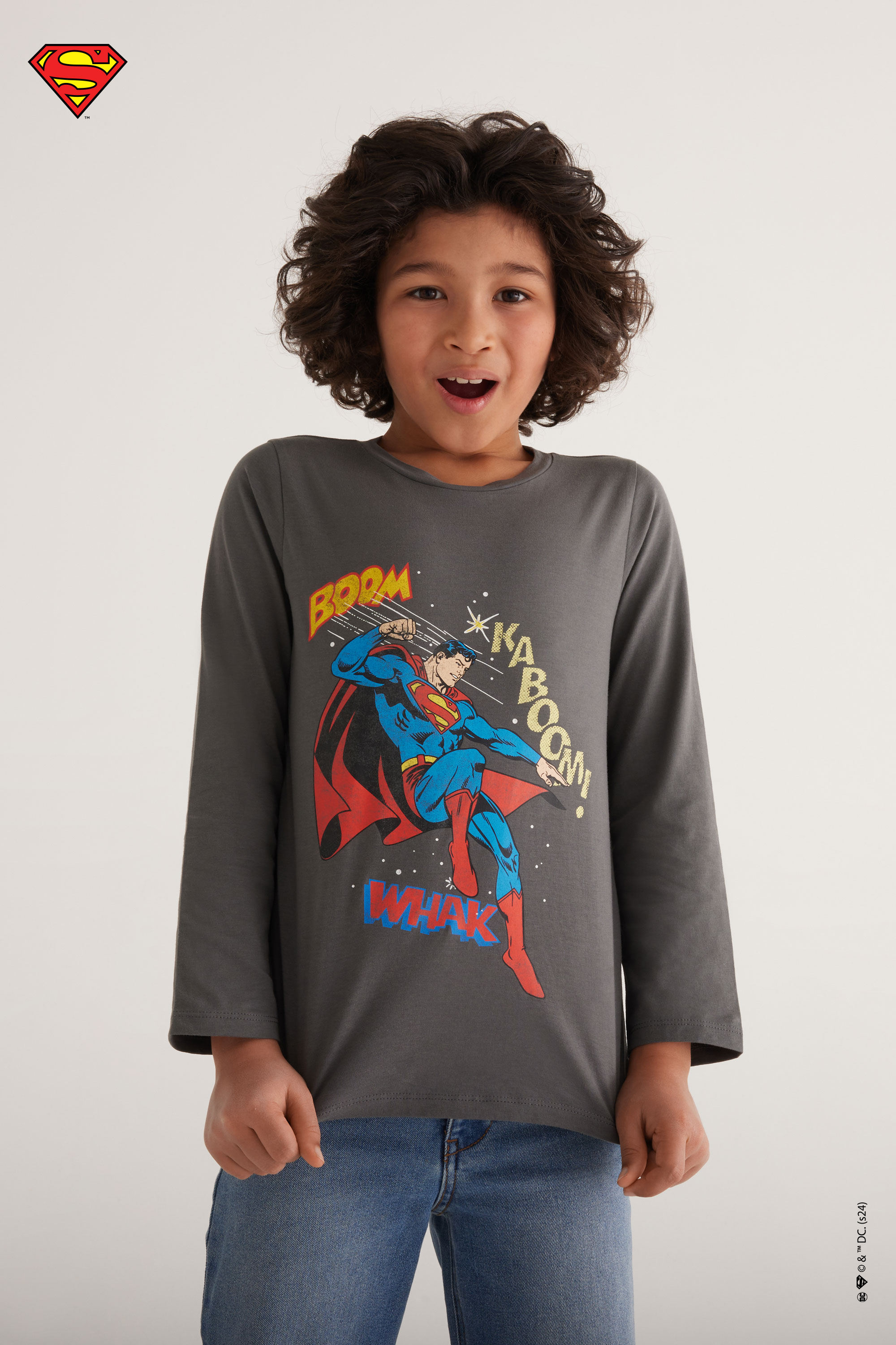 Camisola Manga Comprida Decote Redondo Estampado Superman Menino