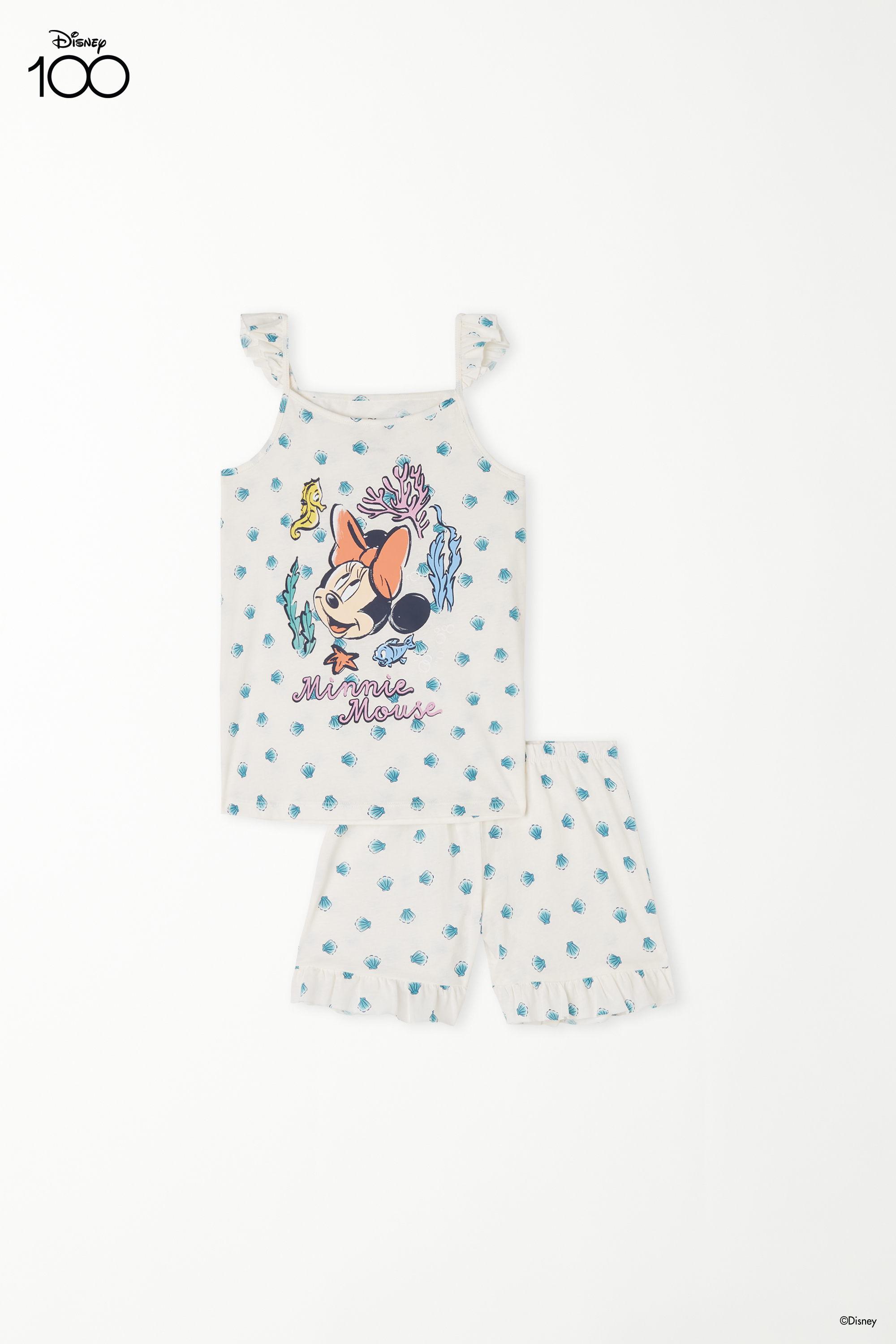 Pijama Corto de Algodón con Estampado de Minnie de Disney para Niña