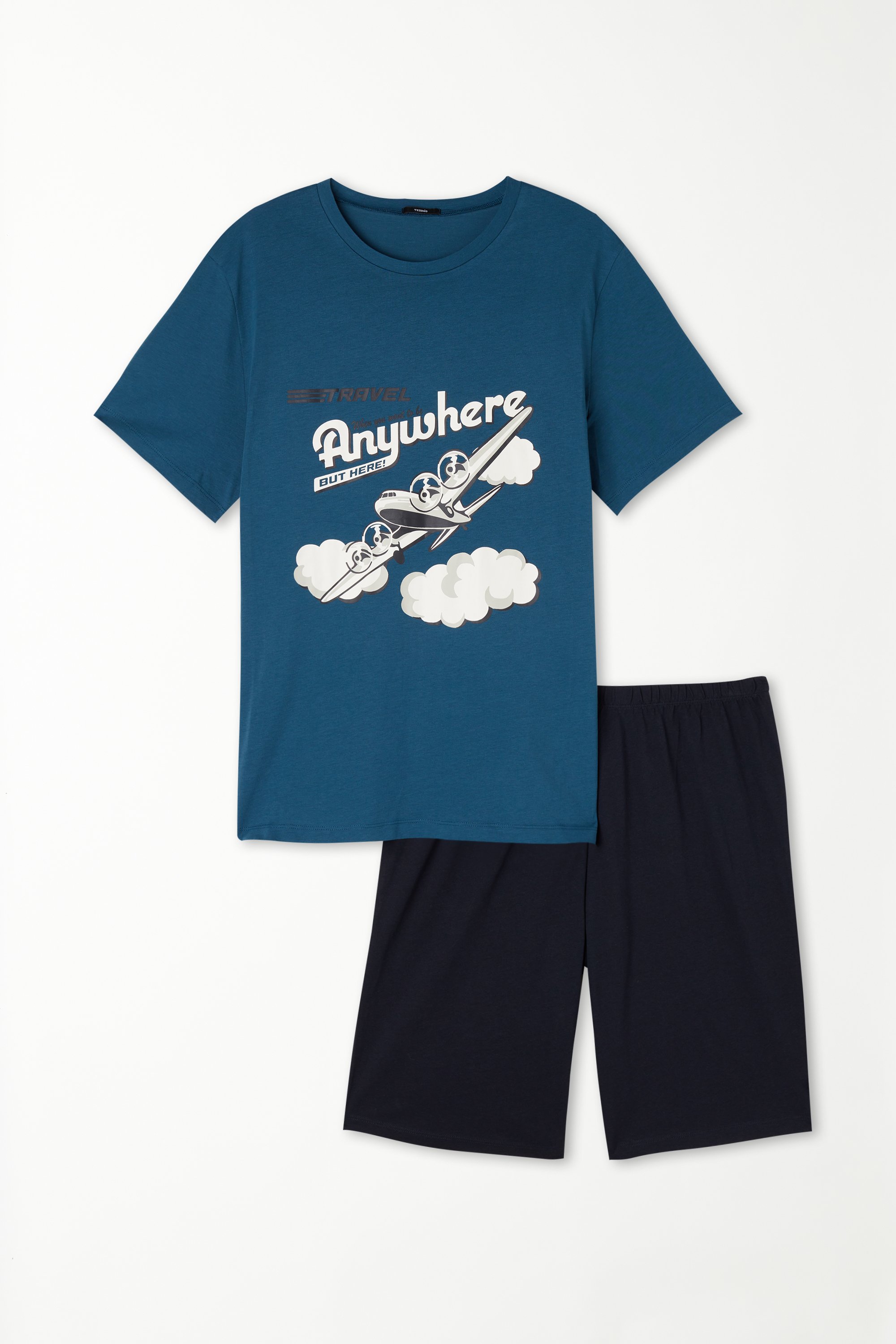 Short-Sleeved Short Cotton Airplane Print Pajamas