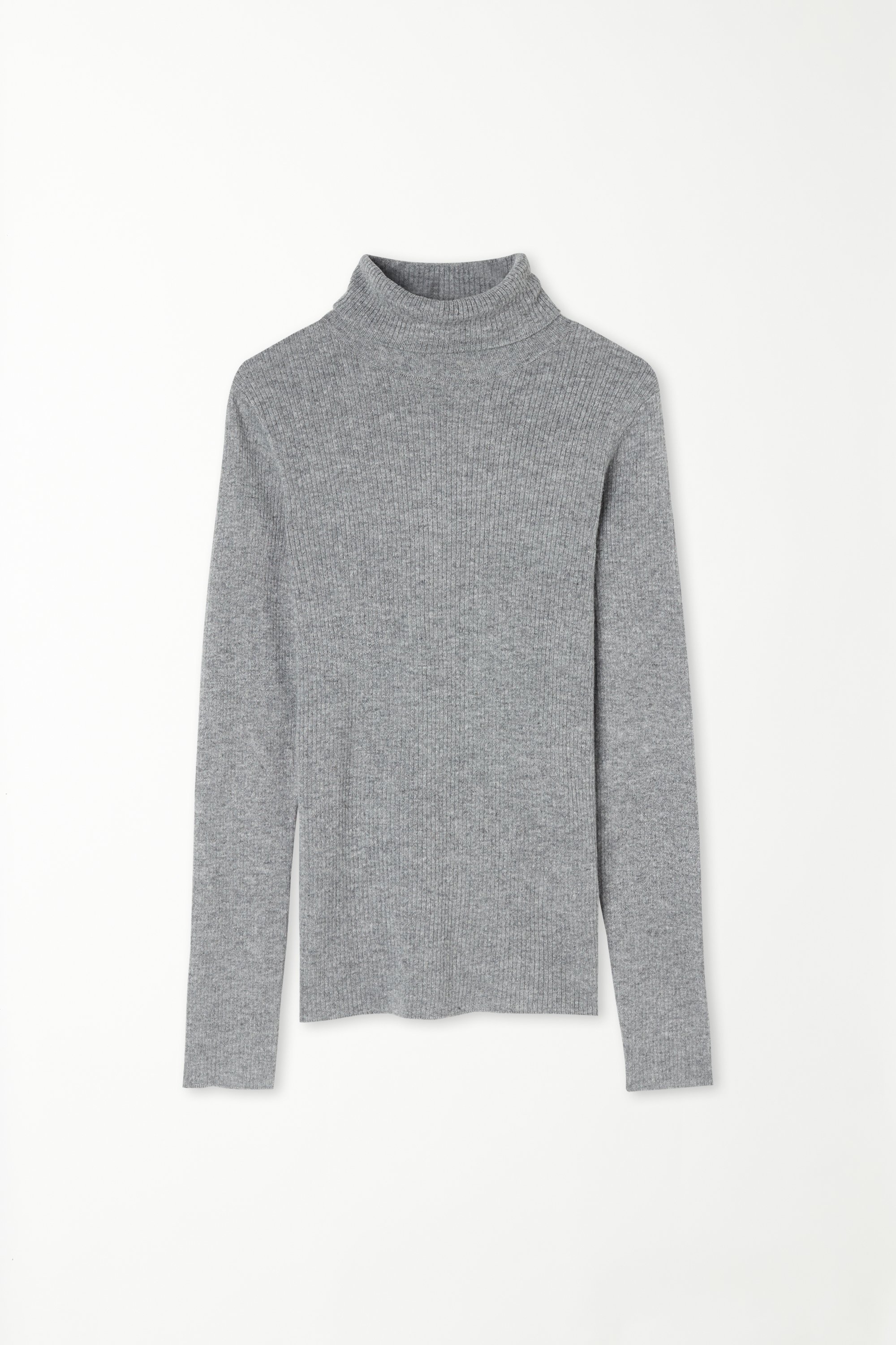 Long-Sleeved Ribbed Wool Turtleneck Sweater