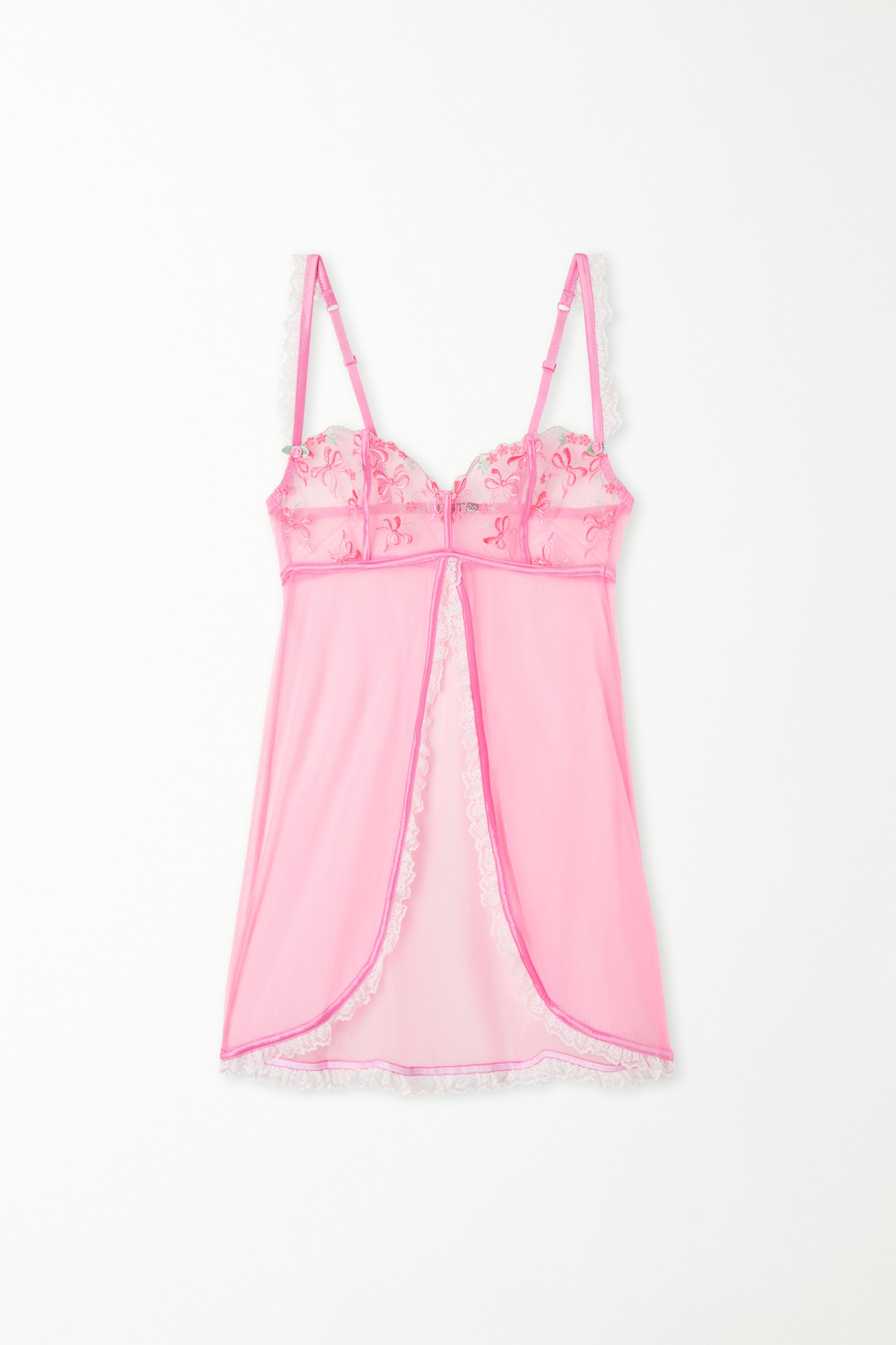 Pink Candy Lace Thin Shoulder Strap Babydoll
