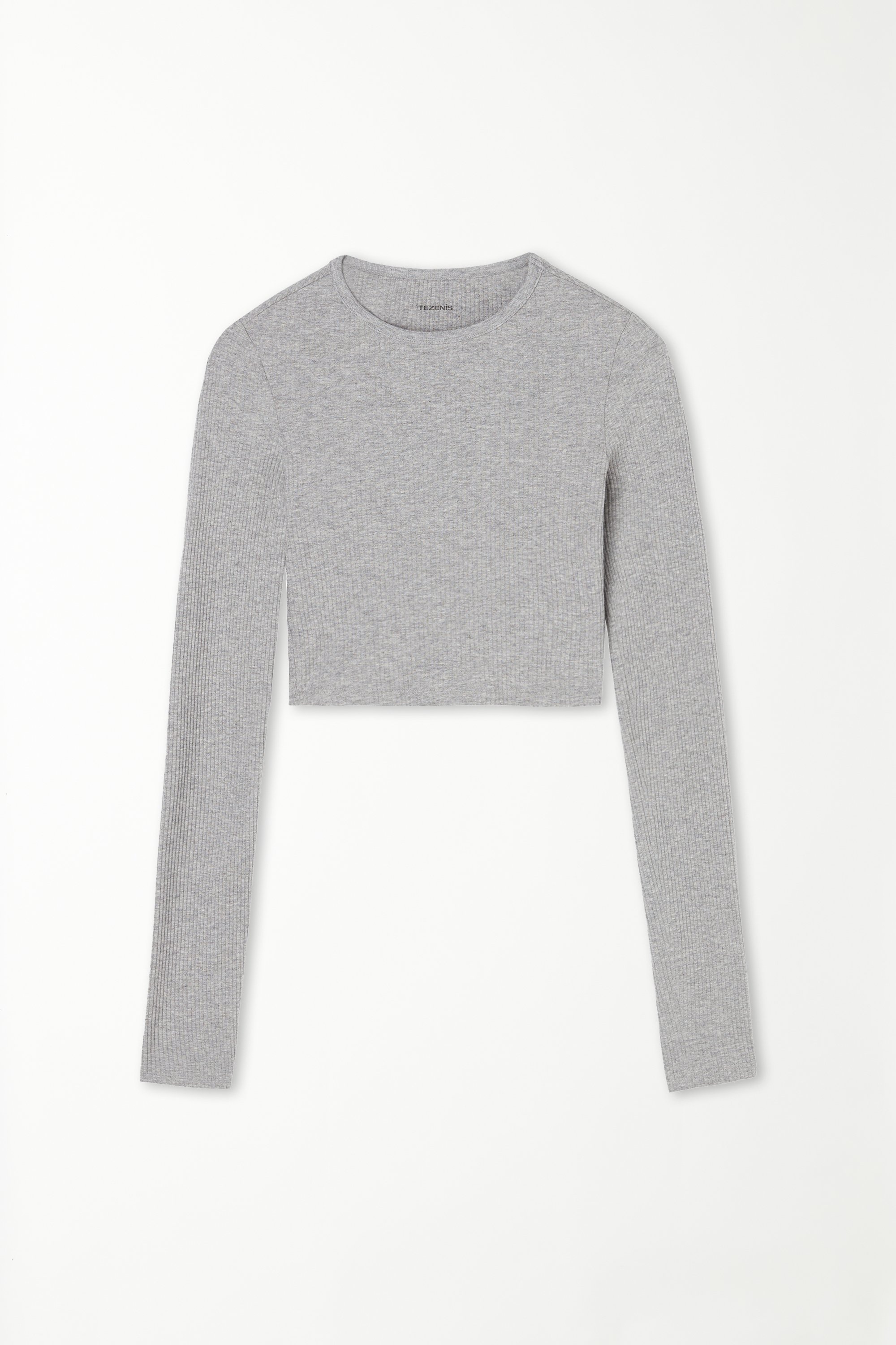 Ribbed Long-Sleeved Crew-Neck Crop Top