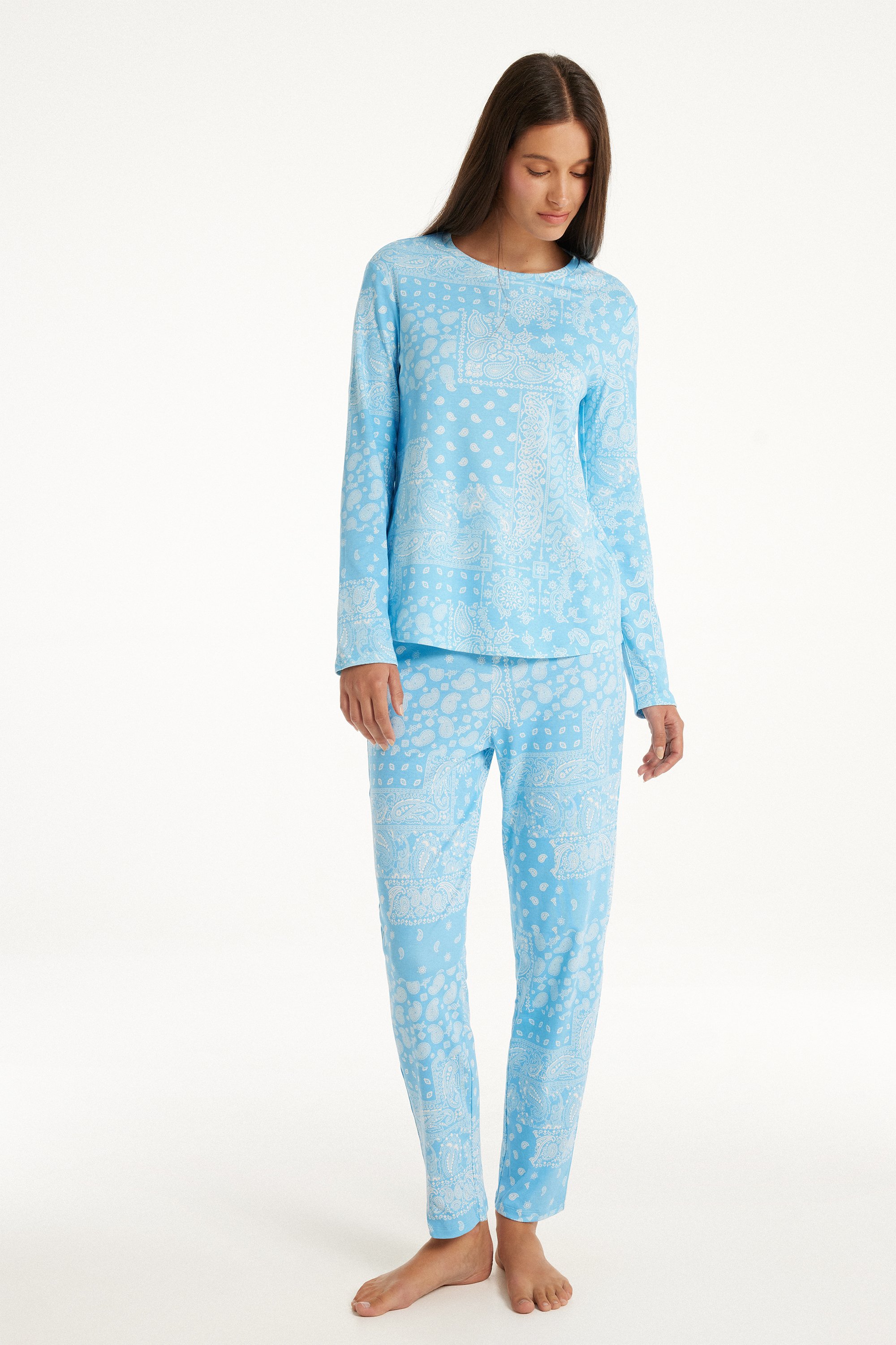 Full-Length Cotton Bandana Print Pajamas