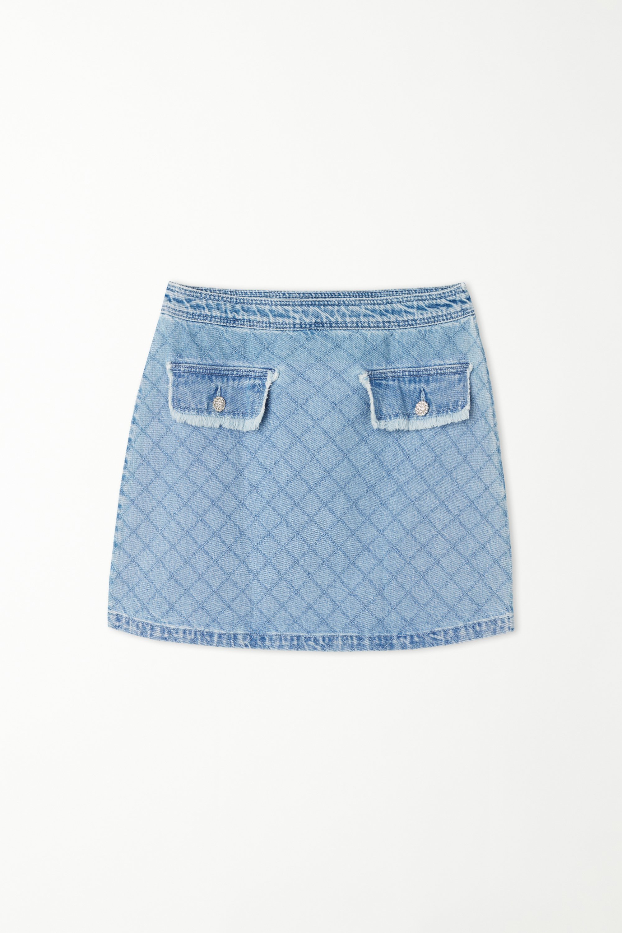 Quilted-Effect Denim Mini Skirt