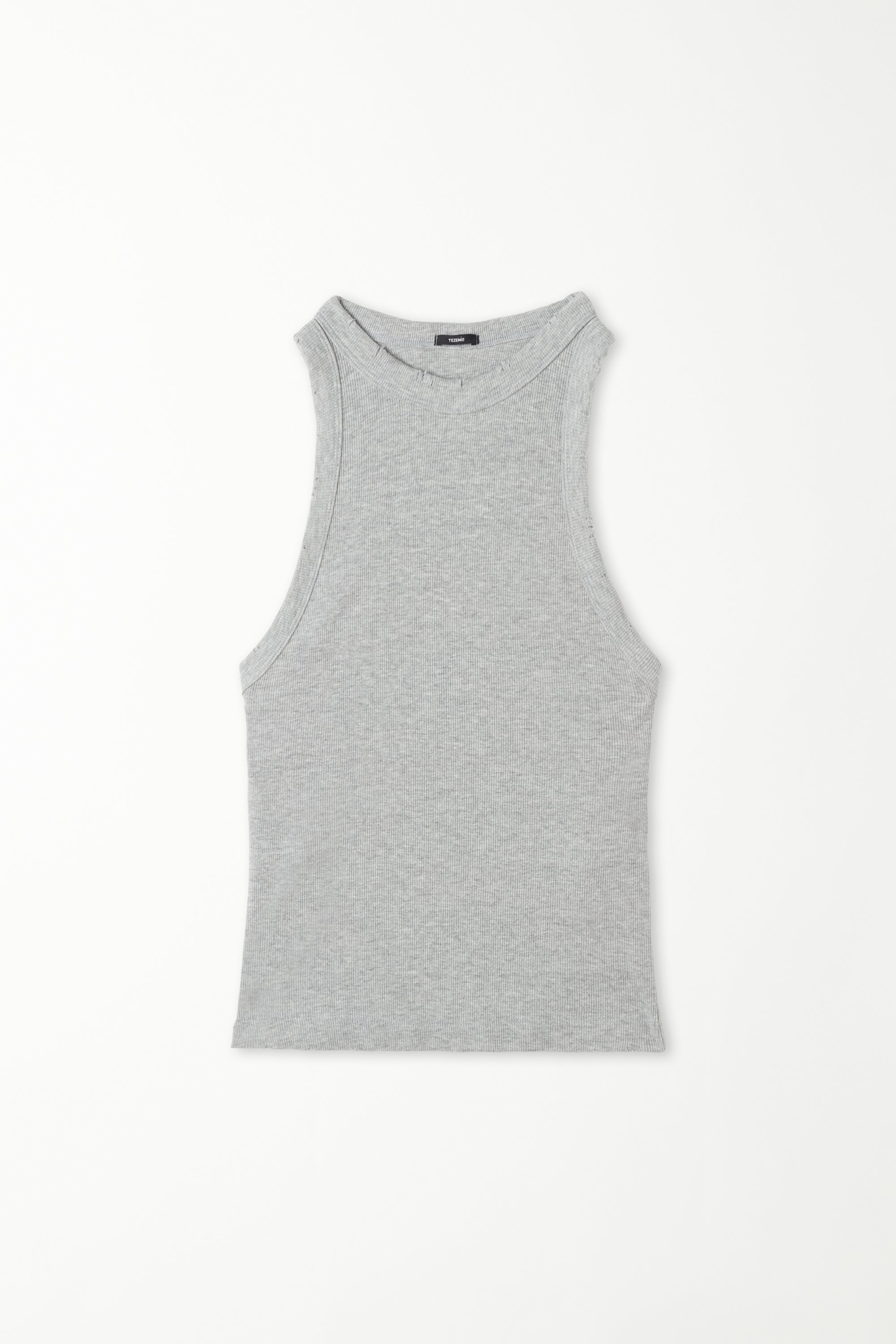 Ribbed High Neck Tank Top with Rips