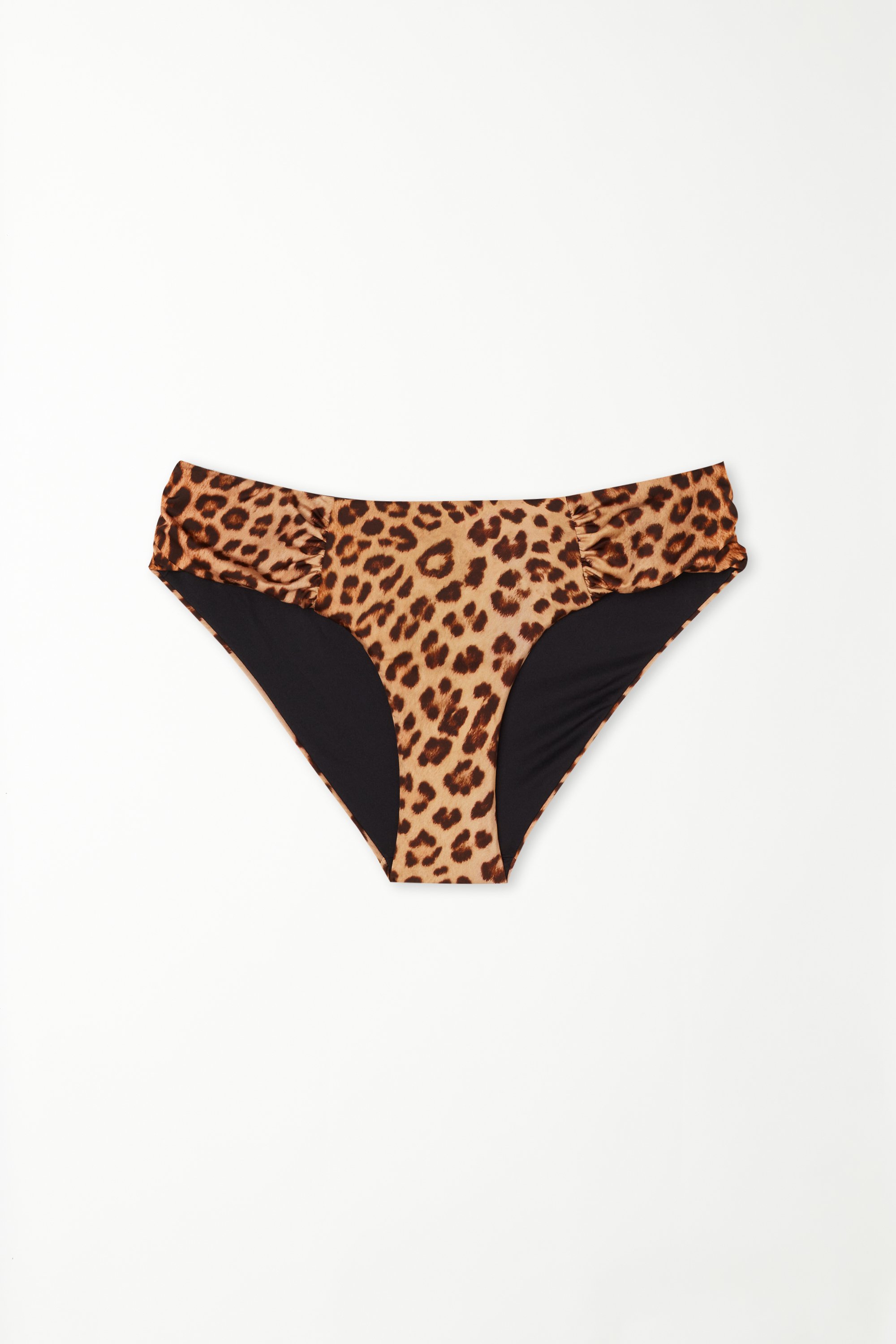 Wild Leopard Gathered High-Cut Bikini Bottoms