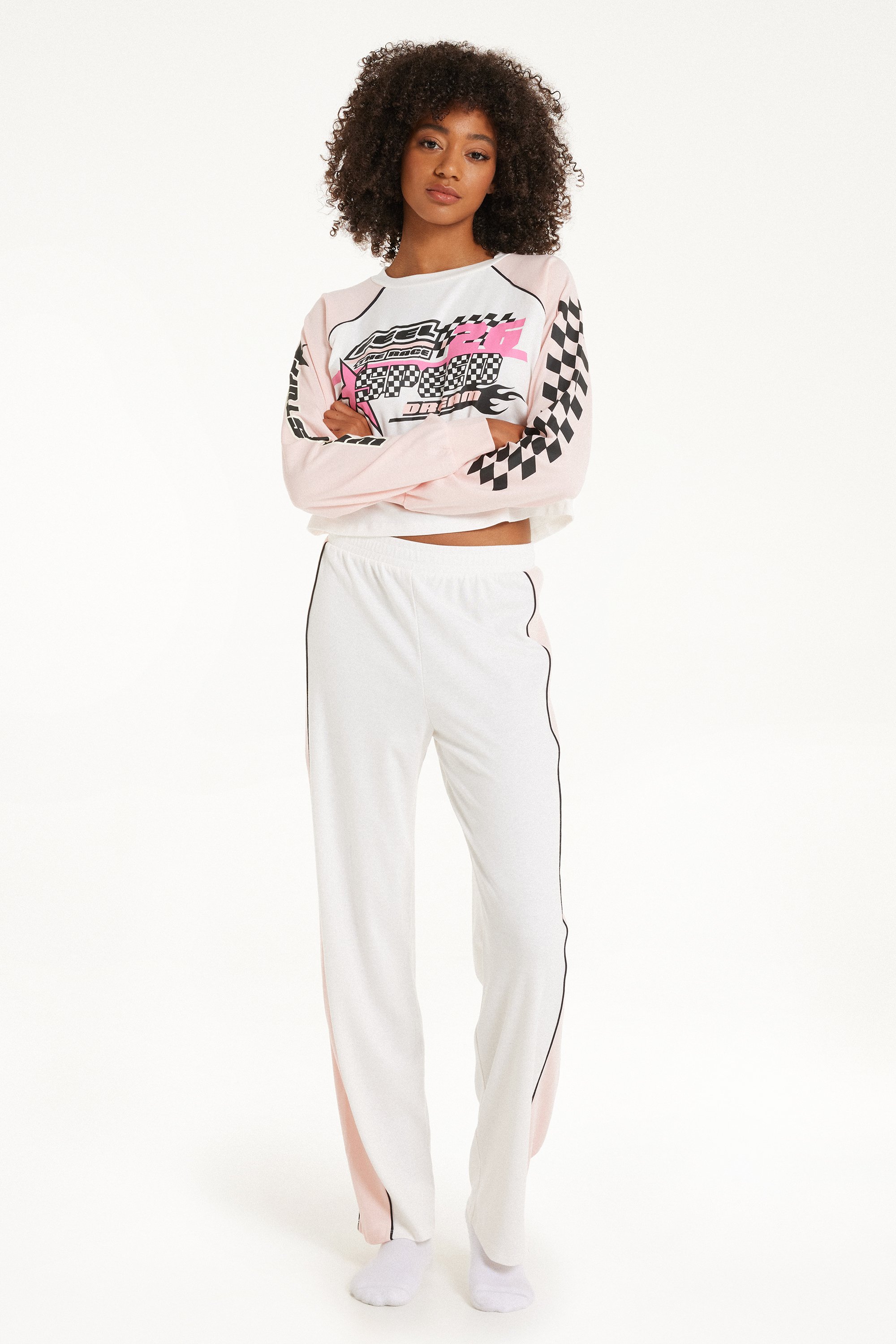 Full-Length “Race” Print Cotton Pajamas